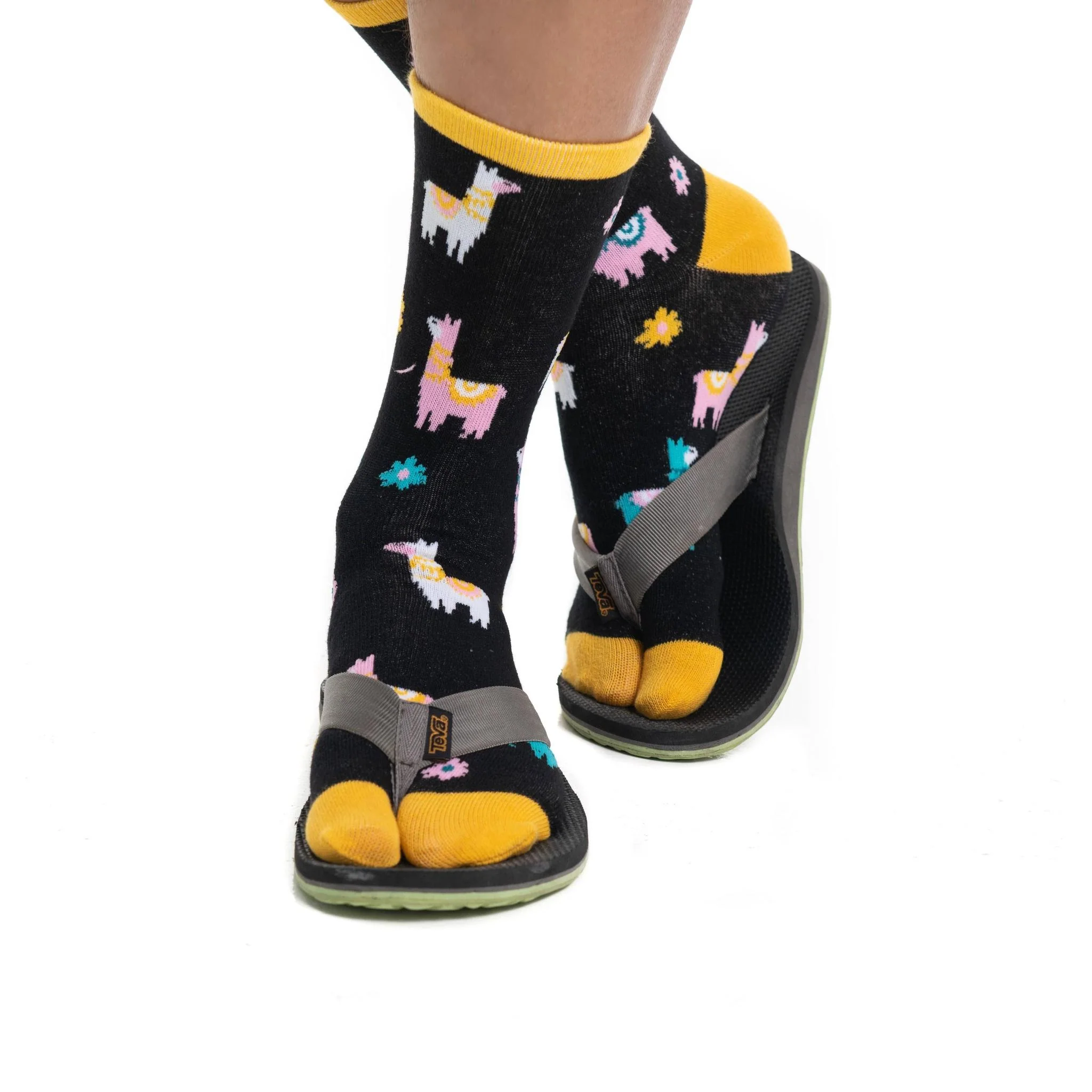 Llama Split Toe Tabi Socks in Black | Big Toe Flip Flop Socks | Colorful Llama Alpaca Novelty Crew Socks - Image 10