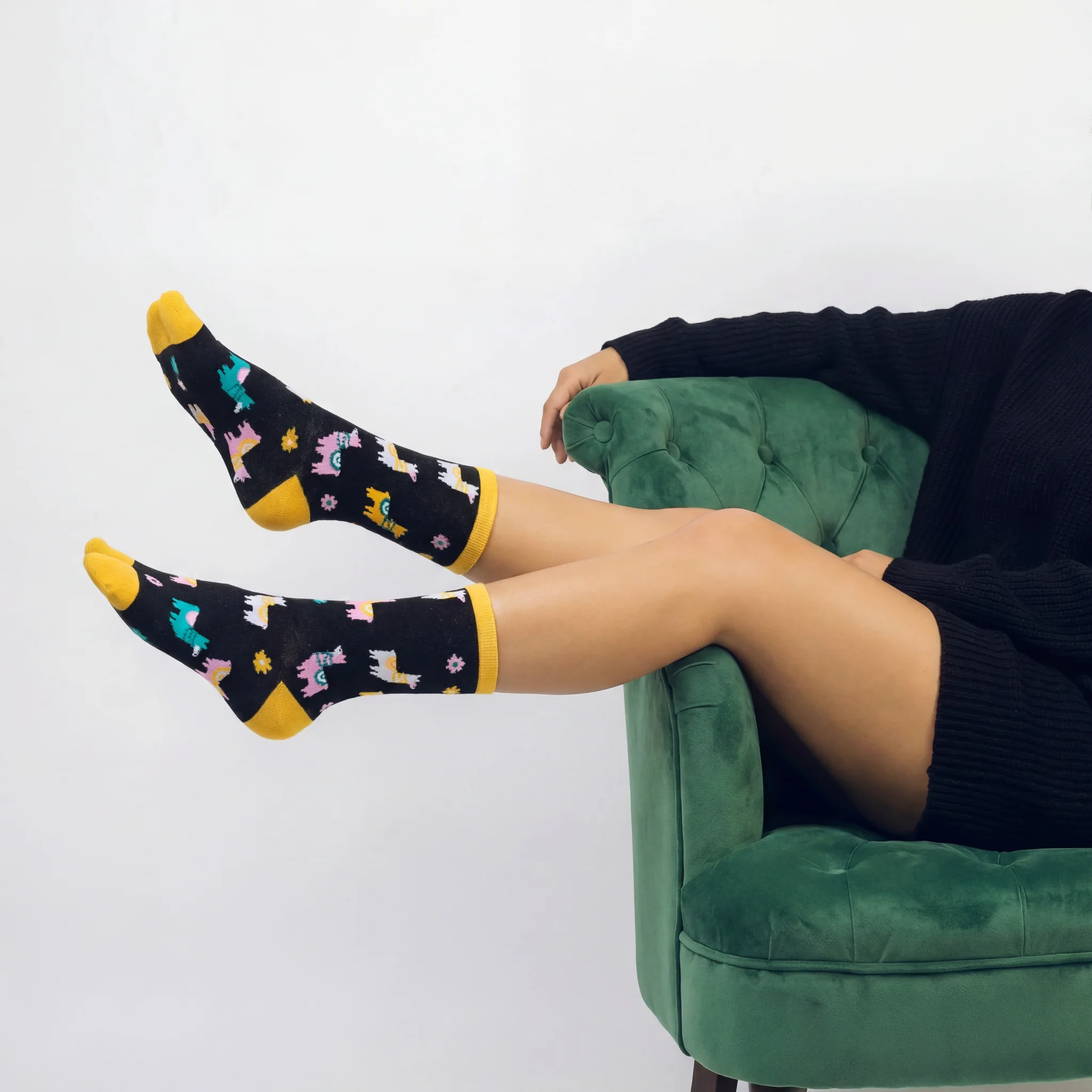 Llama Split Toe Tabi Socks in Black | Big Toe Flip Flop Socks | Colorful Llama Alpaca Novelty Crew Socks - Image 6