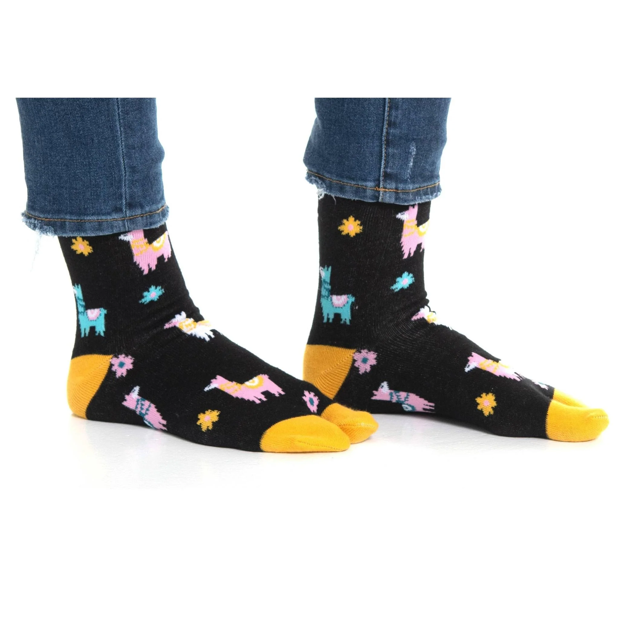Llama Split Toe Tabi Socks in Black | Big Toe Flip Flop Socks | Colorful Llama Alpaca Novelty Crew Socks - Image 9