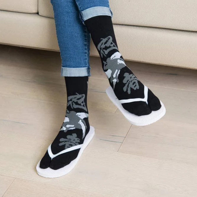Black Ninja Split Toe Tabi Socks | Japanese Style Big Toe Crew Socks for Sandals & Flip Flops - Image 7