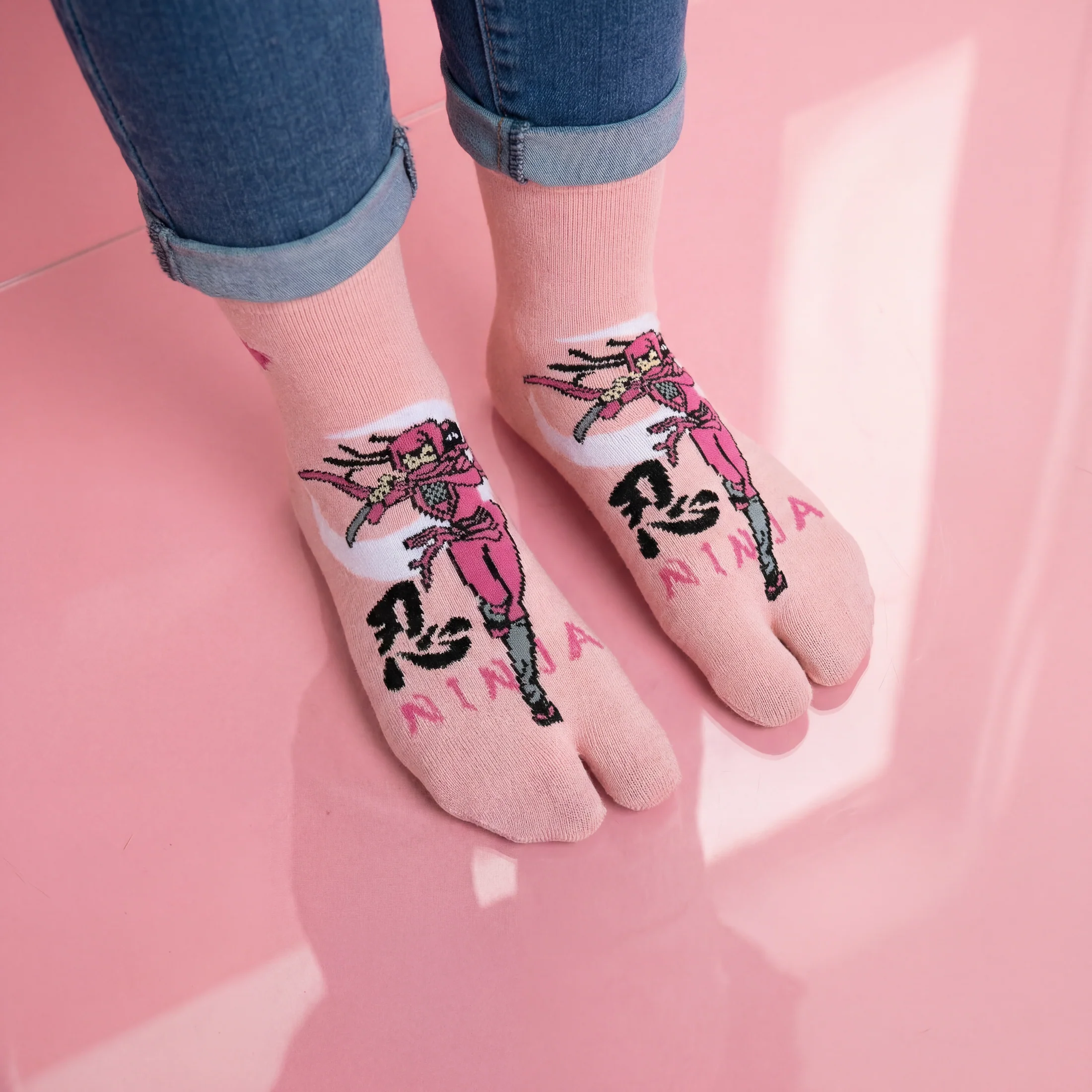 Pink Ninja Tabi Split Toe Socks | Japanese Shinobi Flip Flop Crew Socks - Image 2