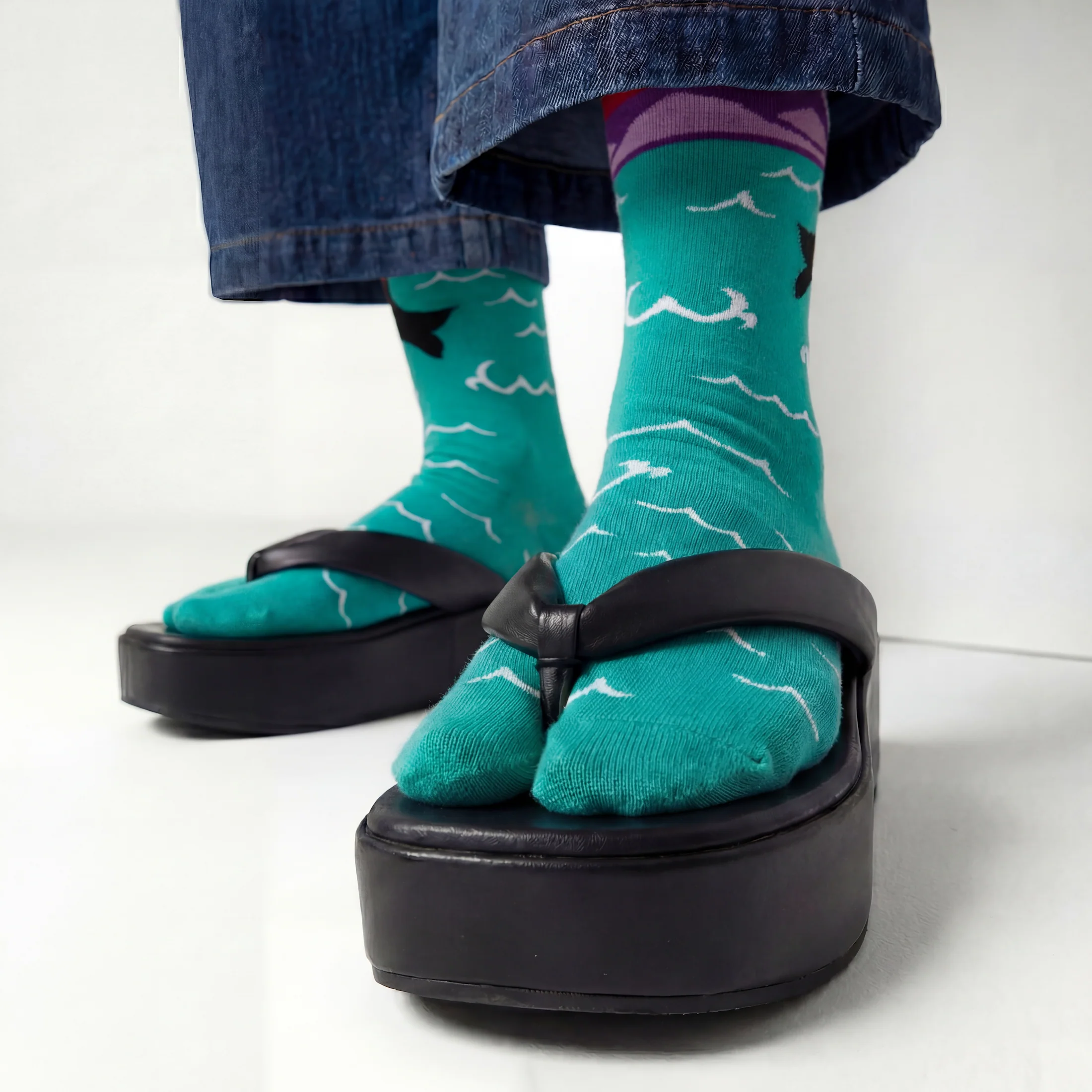 Orca Whale Split Toe Tabi Socks | Over the Calf Big Toe Flip Flop Socks | Ocean Sunset Novelty Socks - Image 10