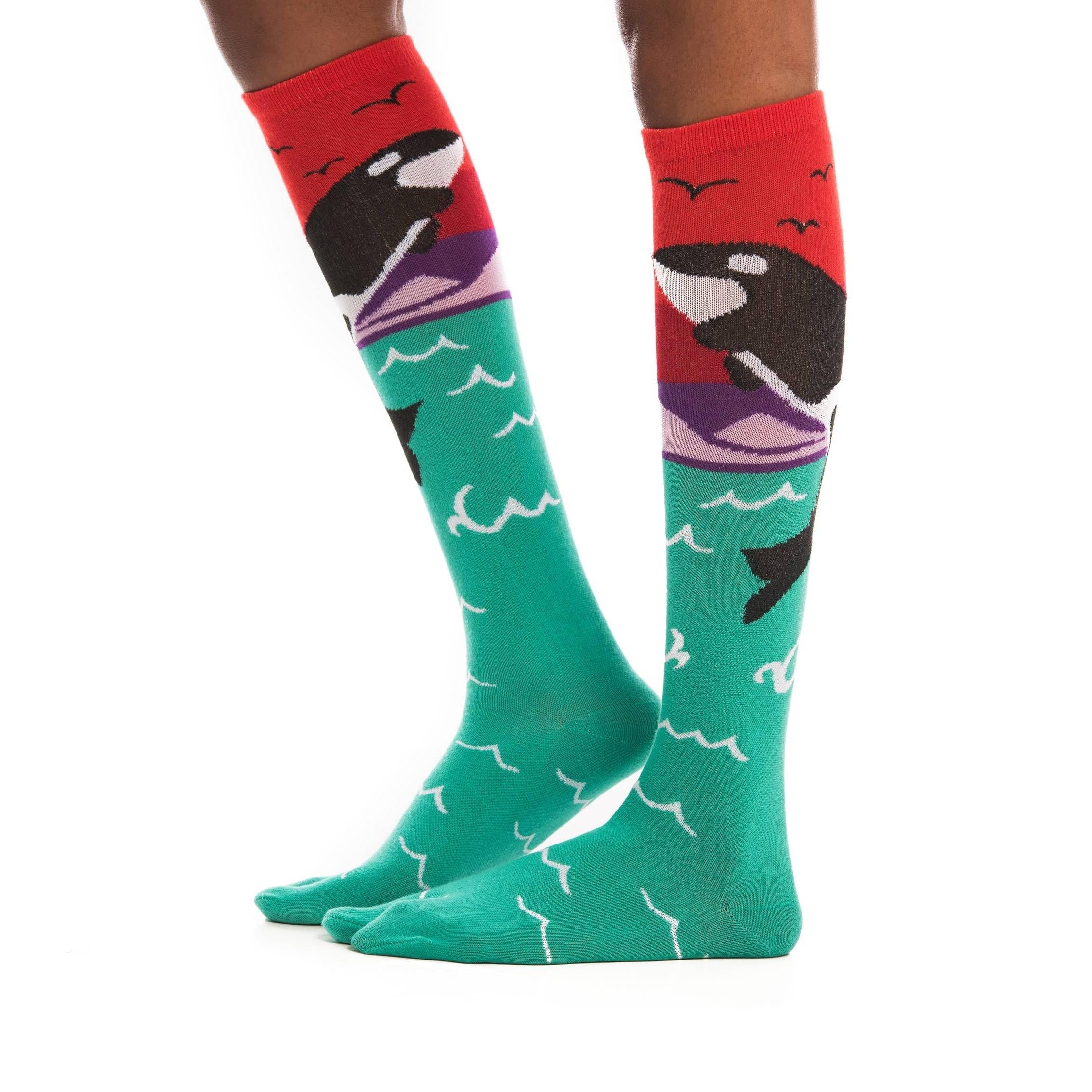 Orca Whale Split Toe Tabi Socks | Over the Calf Big Toe Flip Flop Socks | Ocean Sunset Novelty Socks - Image 7