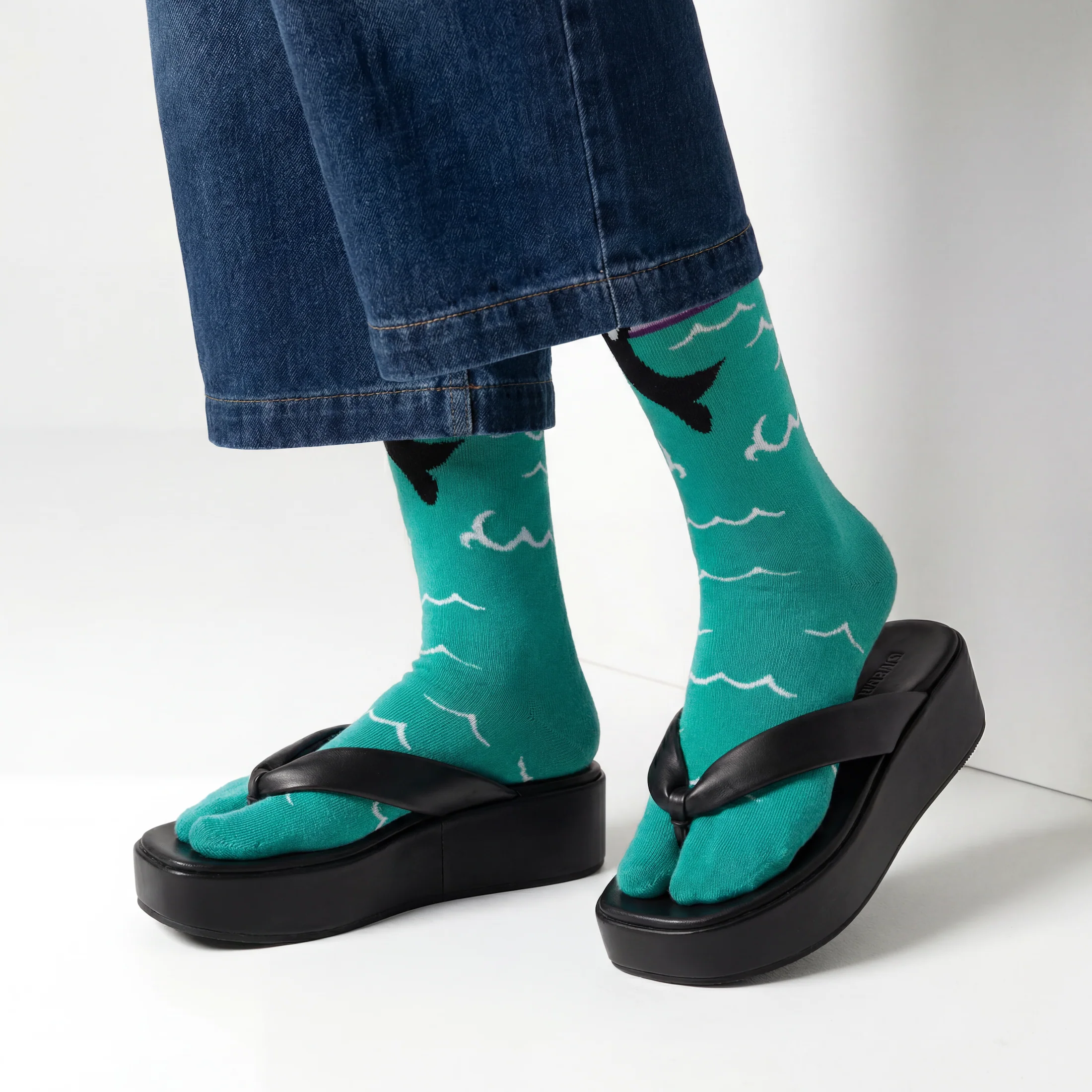 Orca Whale Split Toe Tabi Socks | Over the Calf Big Toe Flip Flop Socks | Ocean Sunset Novelty Socks - Image 9