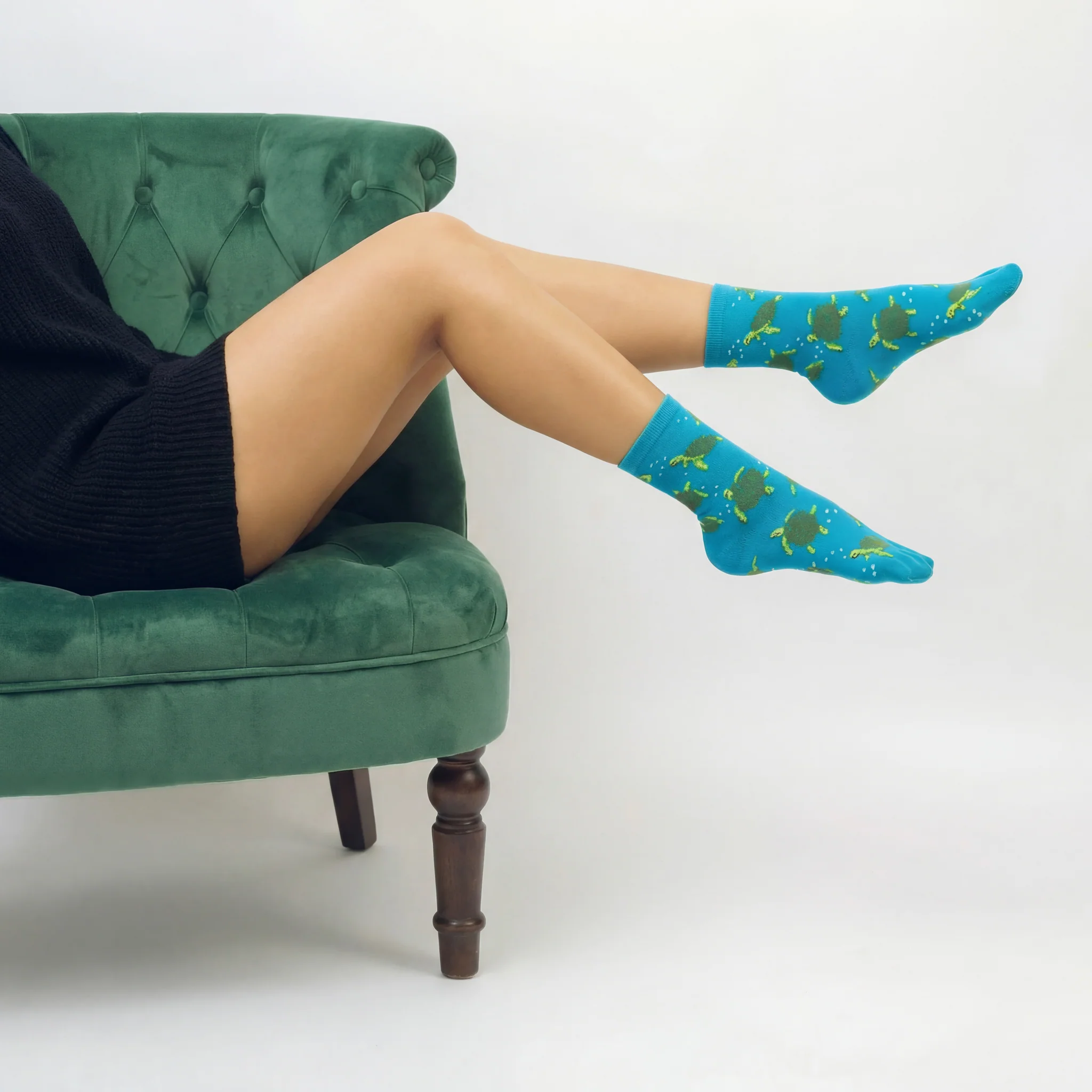 Turquoise Sea Turtle Split Toe Tabi Socks | Big Toe Flip Flop Socks | Japanese Style Crew Socks - Image 10