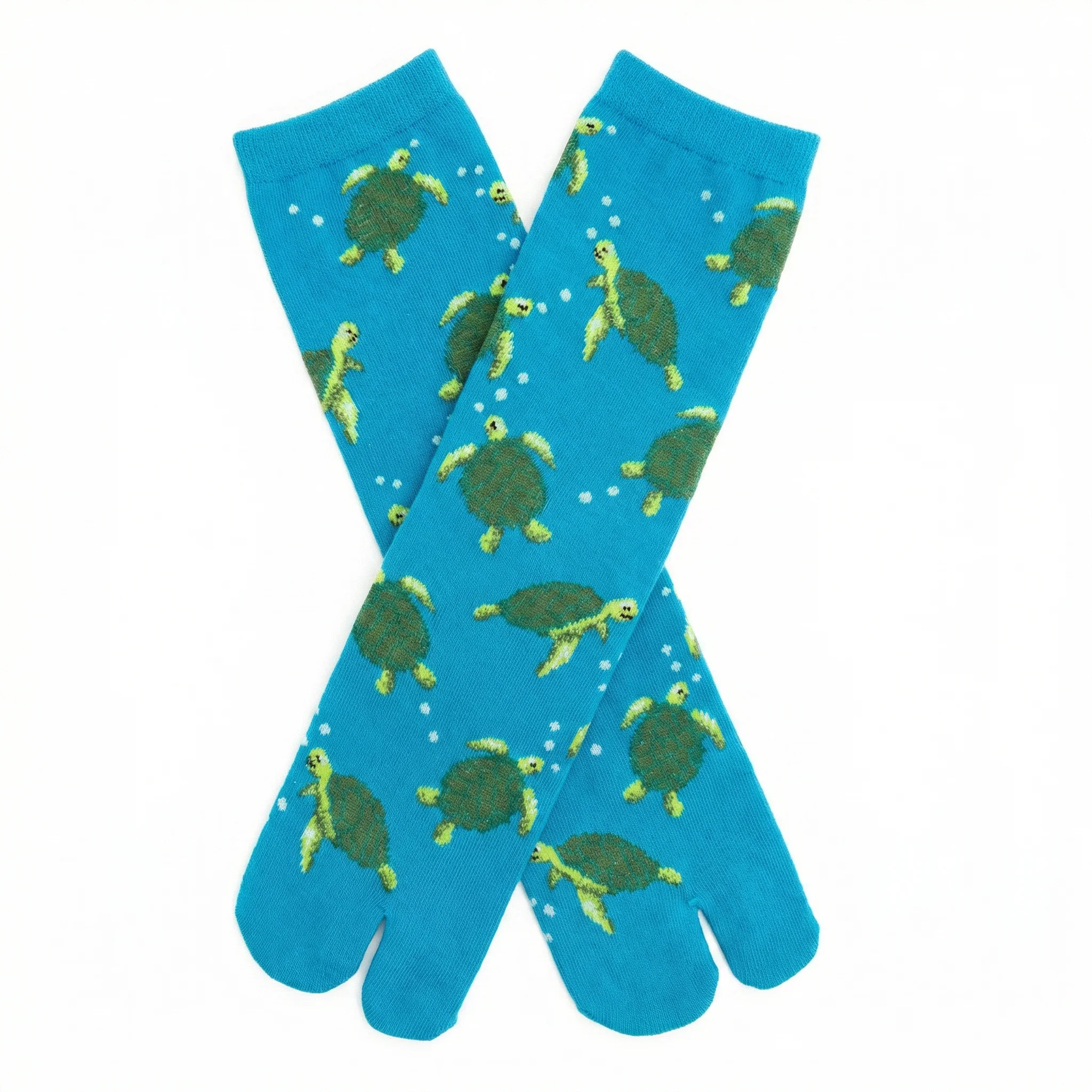 Turquoise Sea Turtle Split Toe Tabi Socks | Big Toe Flip Flop Socks | Japanese Style Crew Socks - Image 12