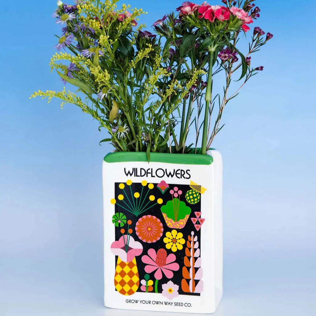 Wildflower Seeds Ceramic Vase | Shaped Like Seed Packet Home Decor - Image 2