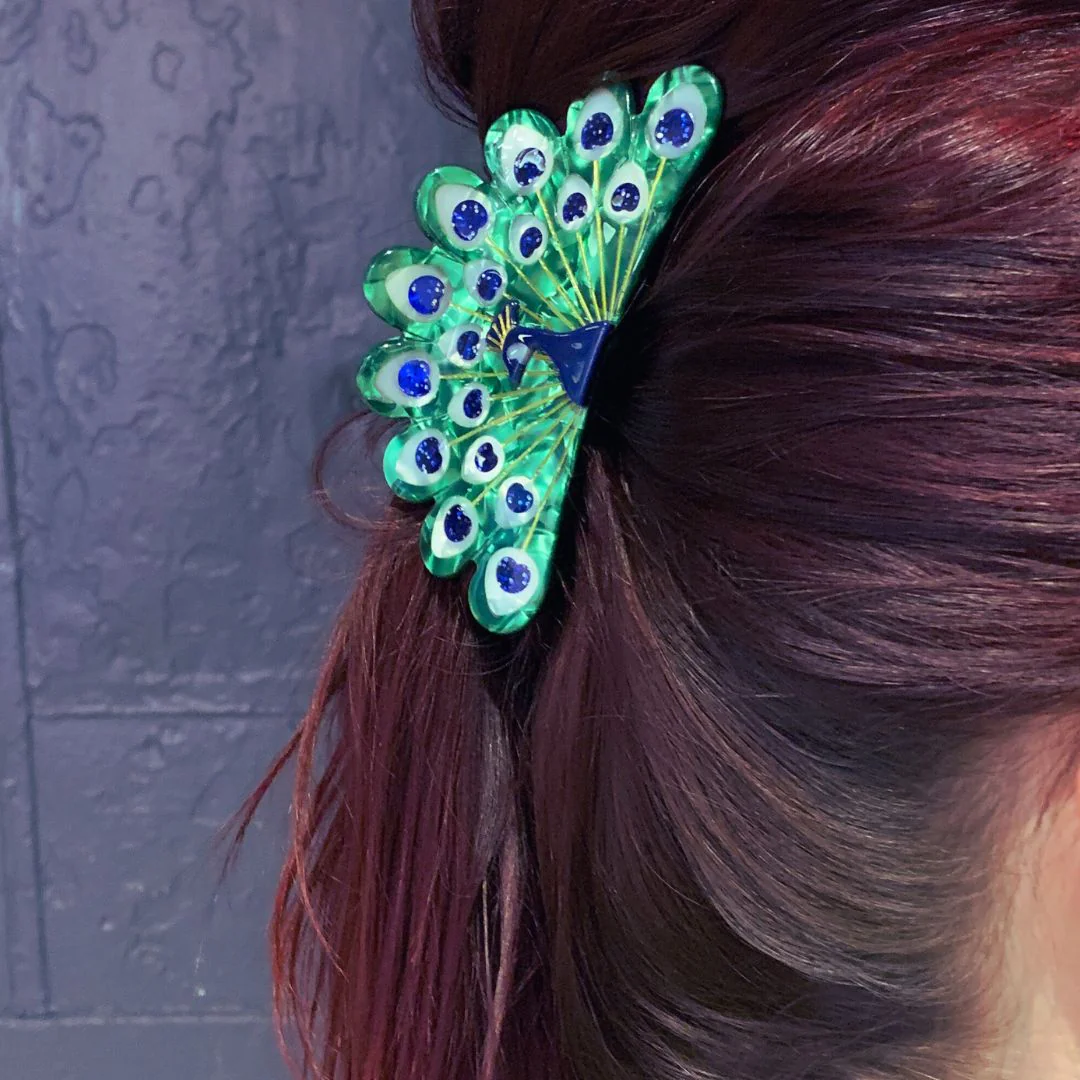 Velvet Claws Hair Clip | Gorgeous Peacock Hair Claw - Image 2