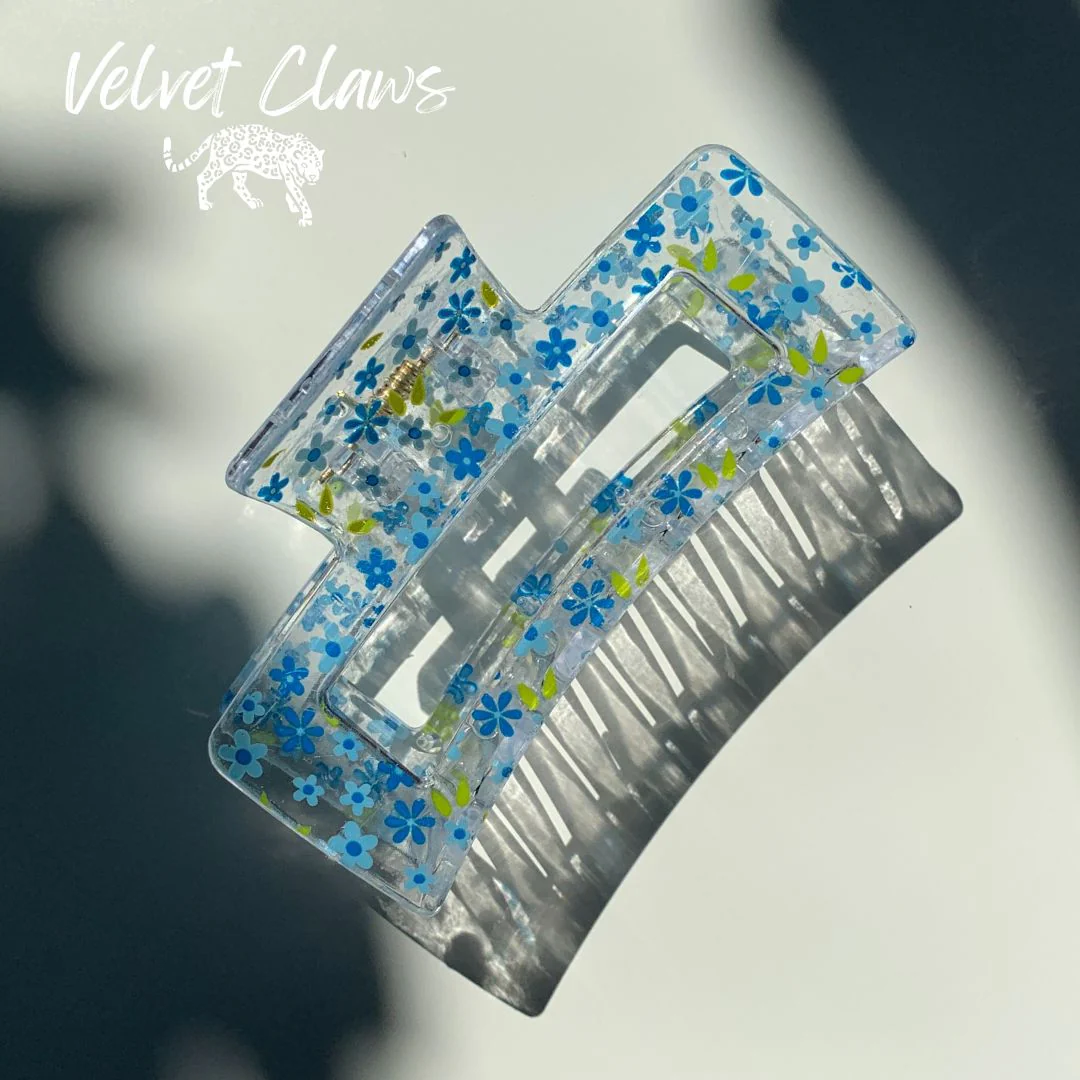 Velvet Claws Hair Clip | The Crystal in Blue Flowers Hair Claw - Image 2
