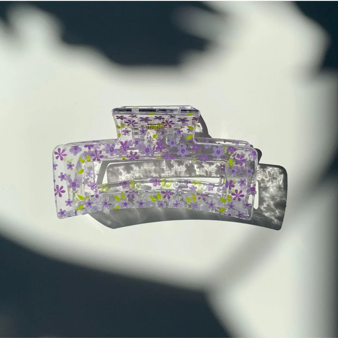Velvet Claws Hair Clip | The Crystal in Purple Blossoms Hair Claw - Image 2