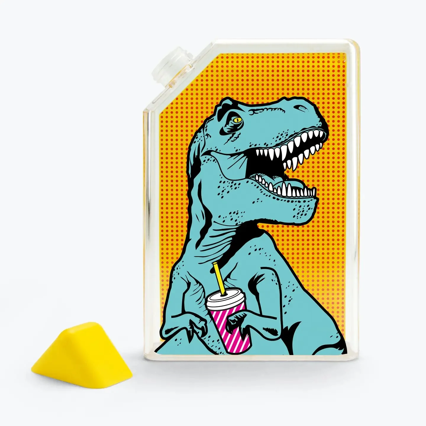 T-Rex Flask Style Pop Art Water Bottle | Flat Profile Fits in Handbag | BPA Free and Dishwasher Safe - Image 5