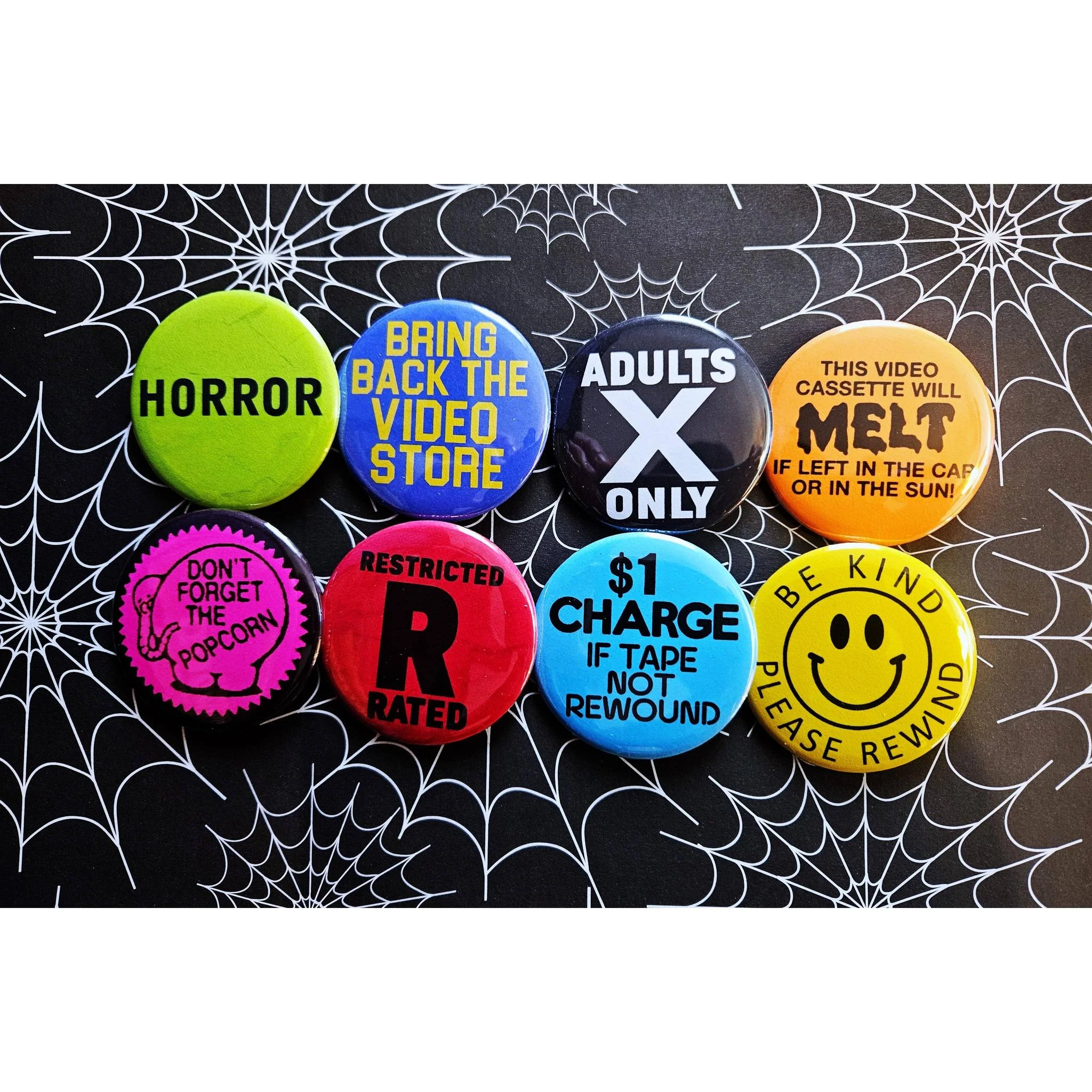 Vintage Reproduction Be Kind Please Rewind Small Pinback Button | Smiley 80s Icon | 1.25" Diameter '60 '70s '80s Retro Pin - Image 2