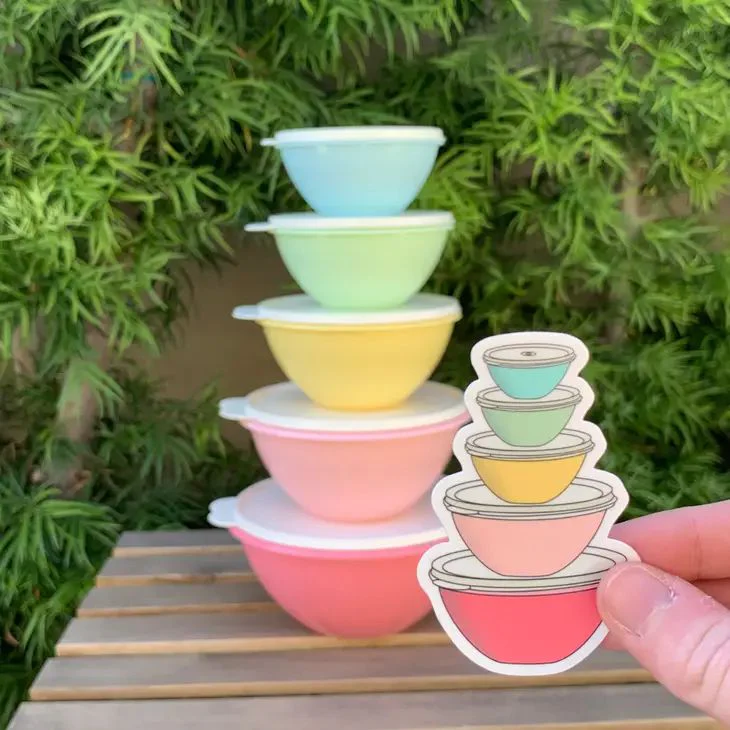 Vintage Pastel Tupperware Wonderlier Bowls Sticker - Image 4