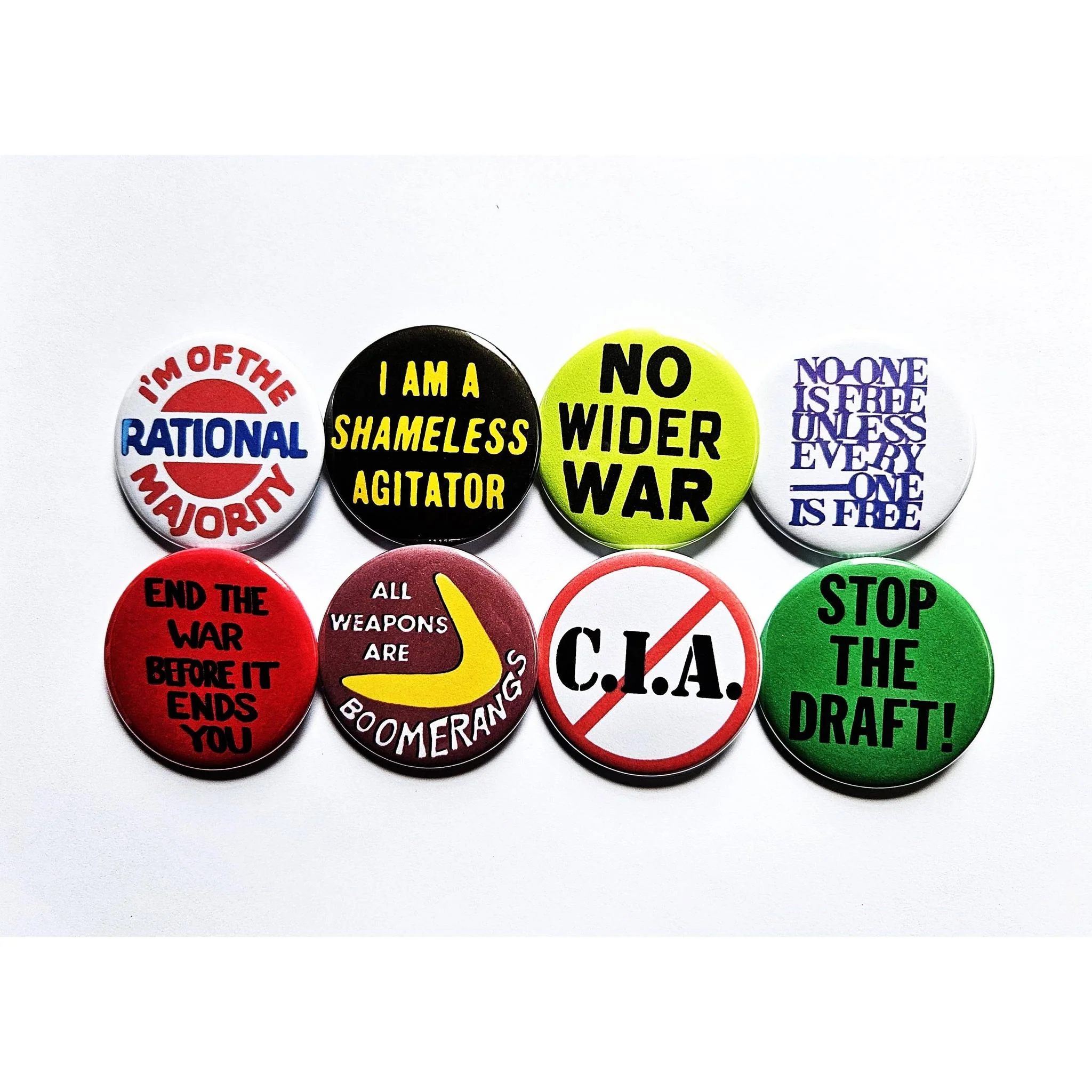 Vintage Reproduction All Weapons are Boomerangs Political Small Pinback Button | 1.25" Diameter '60 '70s '80s Retro Pin - Image 2