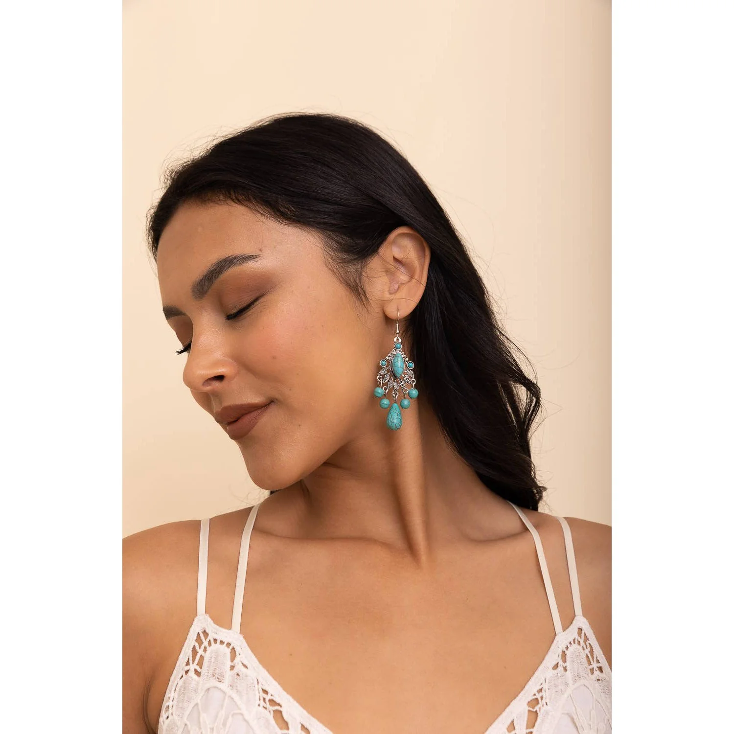 Vintage Turquoise Silver Chandelier Earrings 🔅 Bohemian Vibe Dangle Fashion Jewelry - Image 2