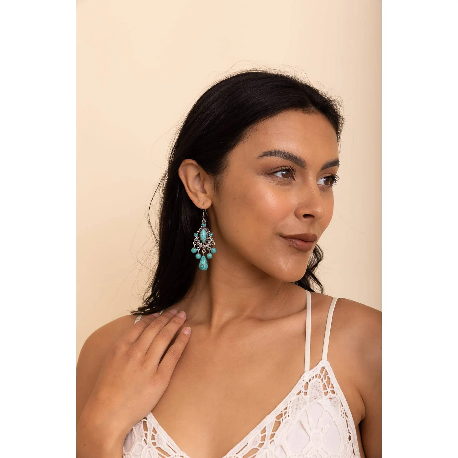 Vintage Turquoise Silver Chandelier Earrings 🔅 Bohemian Vibe Dangle Fashion Jewelry - Image 3