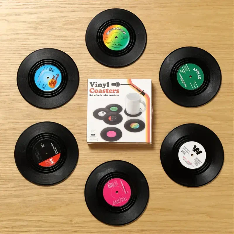 Vinyl Record Styled Funny Coasters in Set of 6 | Decorative Drinkware Barware | Gift for Music Lover - Image 3