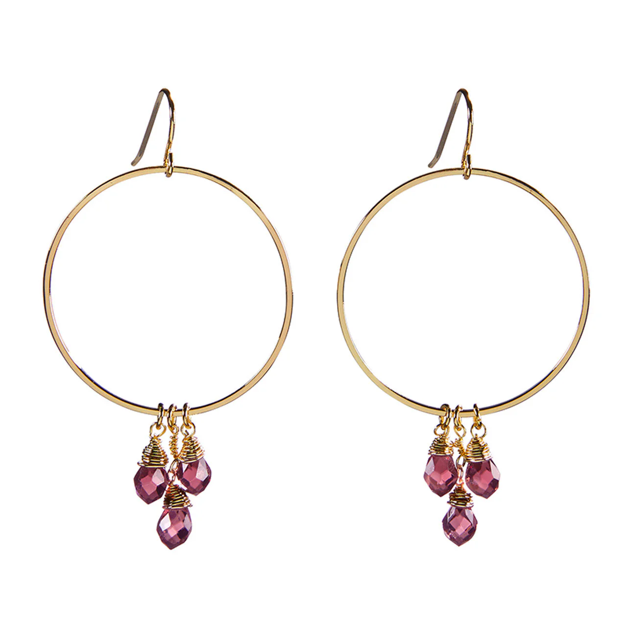 Violet Glass Beads Dangle Hoops Earrings | Glass Crystal Gemstones - Image 3