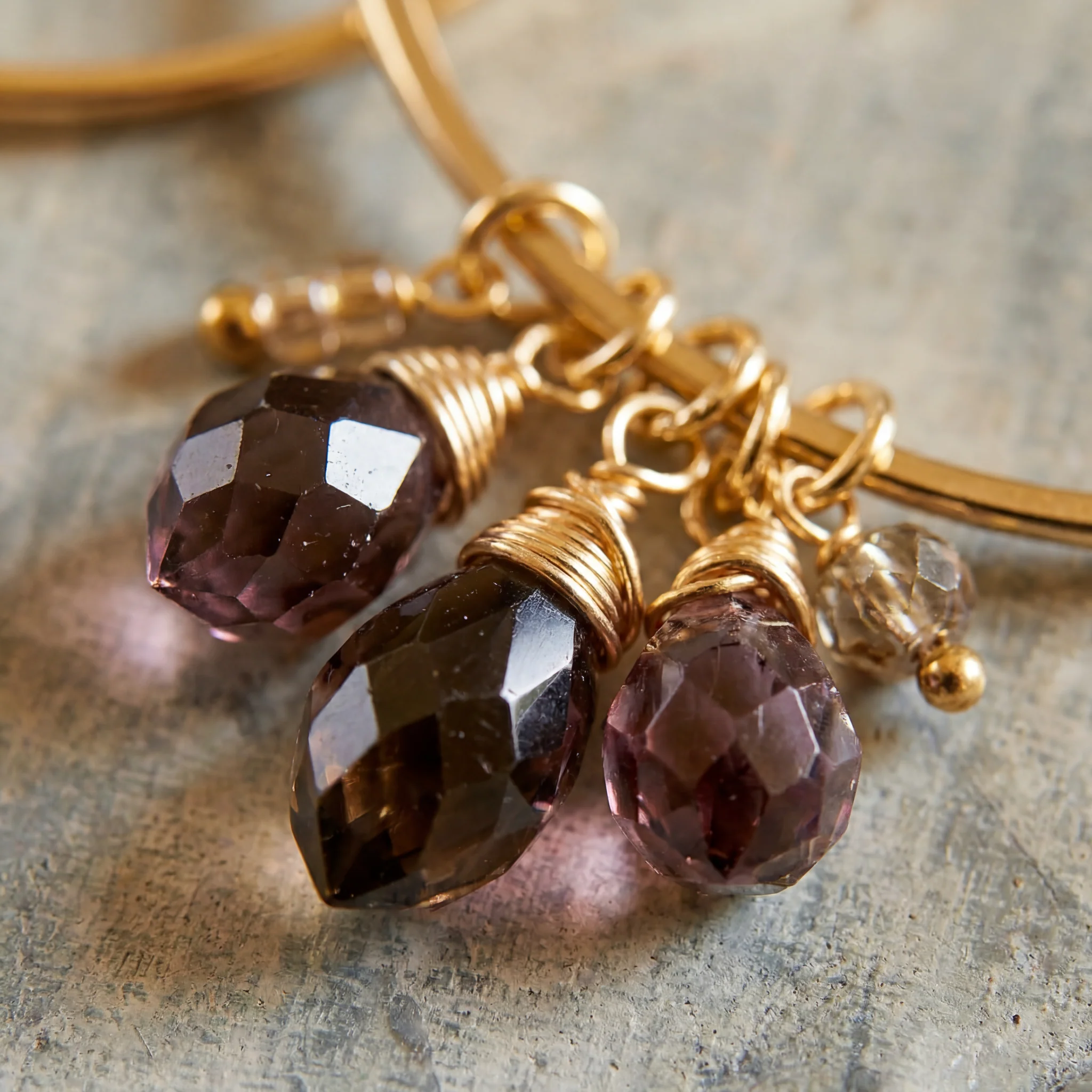 Violet Glass Beads Dangle Hoops Earrings | Glass Crystal Gemstones - Image 4