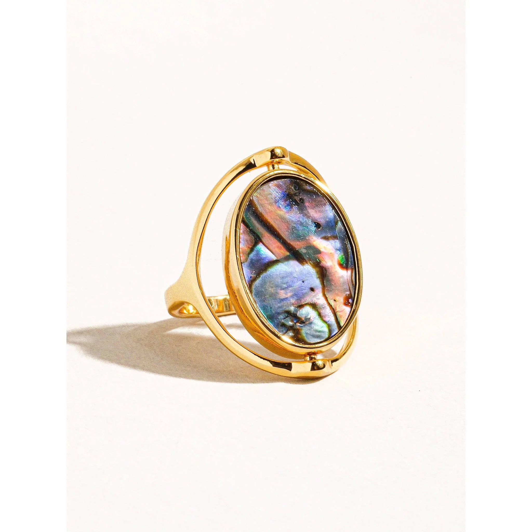 Violette 18K Gold Double-Sided Abalone & White Shell Ring | Two-in-one Reversible Ring - Image 4