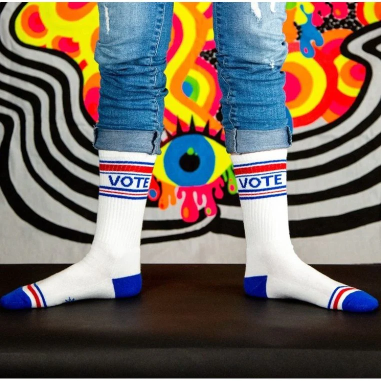 Vote Gym Crew Socks in White, Blue and Red | Unisex Women's Men's