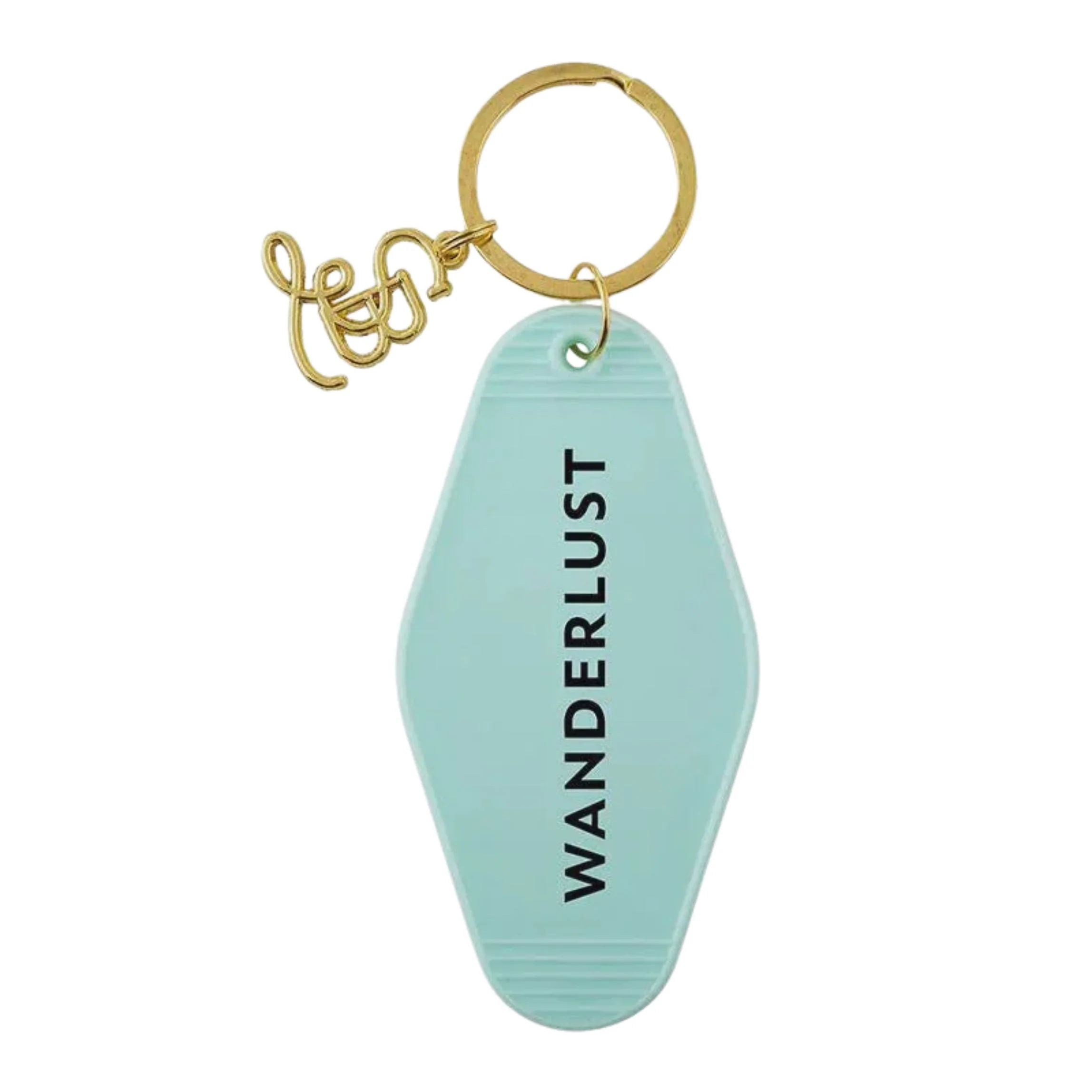 Wanderlust Motel Style Keychain in Green with Gold Hardware - Image 2