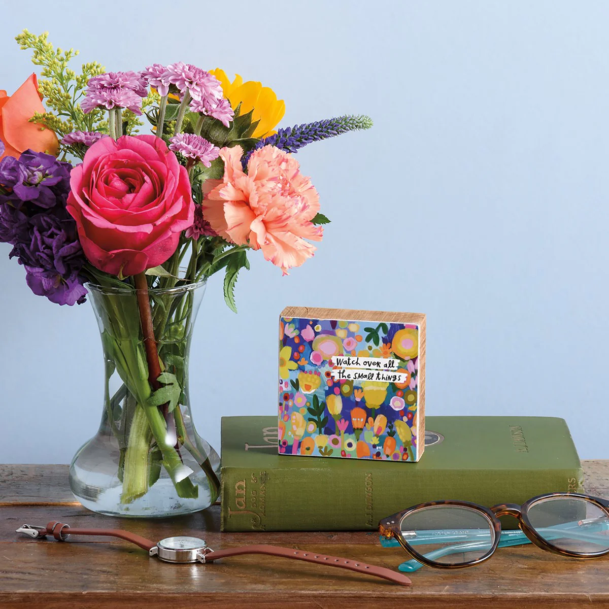 Watch Over All The Small Things Inspo Block Sign | Inspirational Wall Decor | 3" x 3" | Gift for Her - Image 3