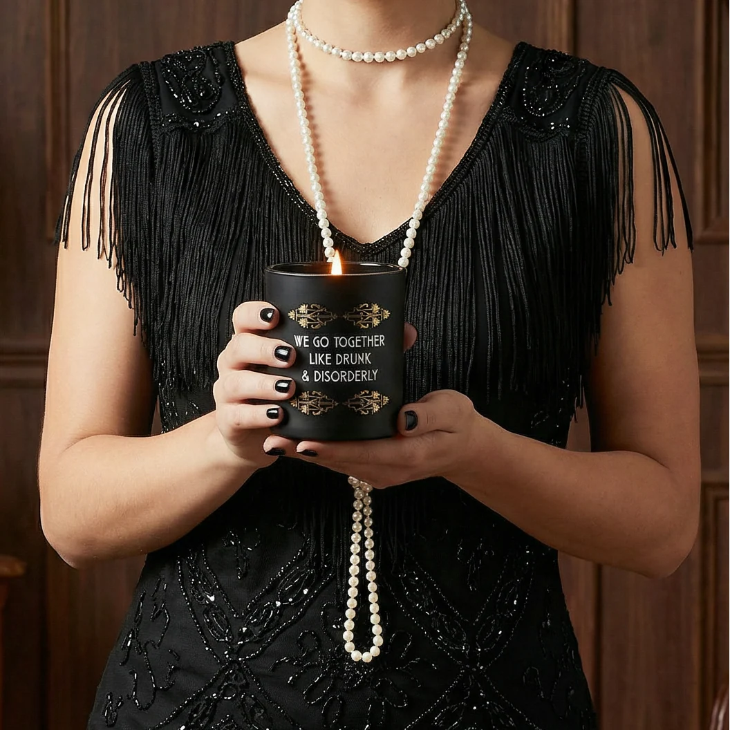 Gin Scented Art Deco Soy Candle | We Go Together Like Drunk And Disorderly Jar Candle | Gold Accents Matte Black Glass | 35hrs Burn Time - Image 7