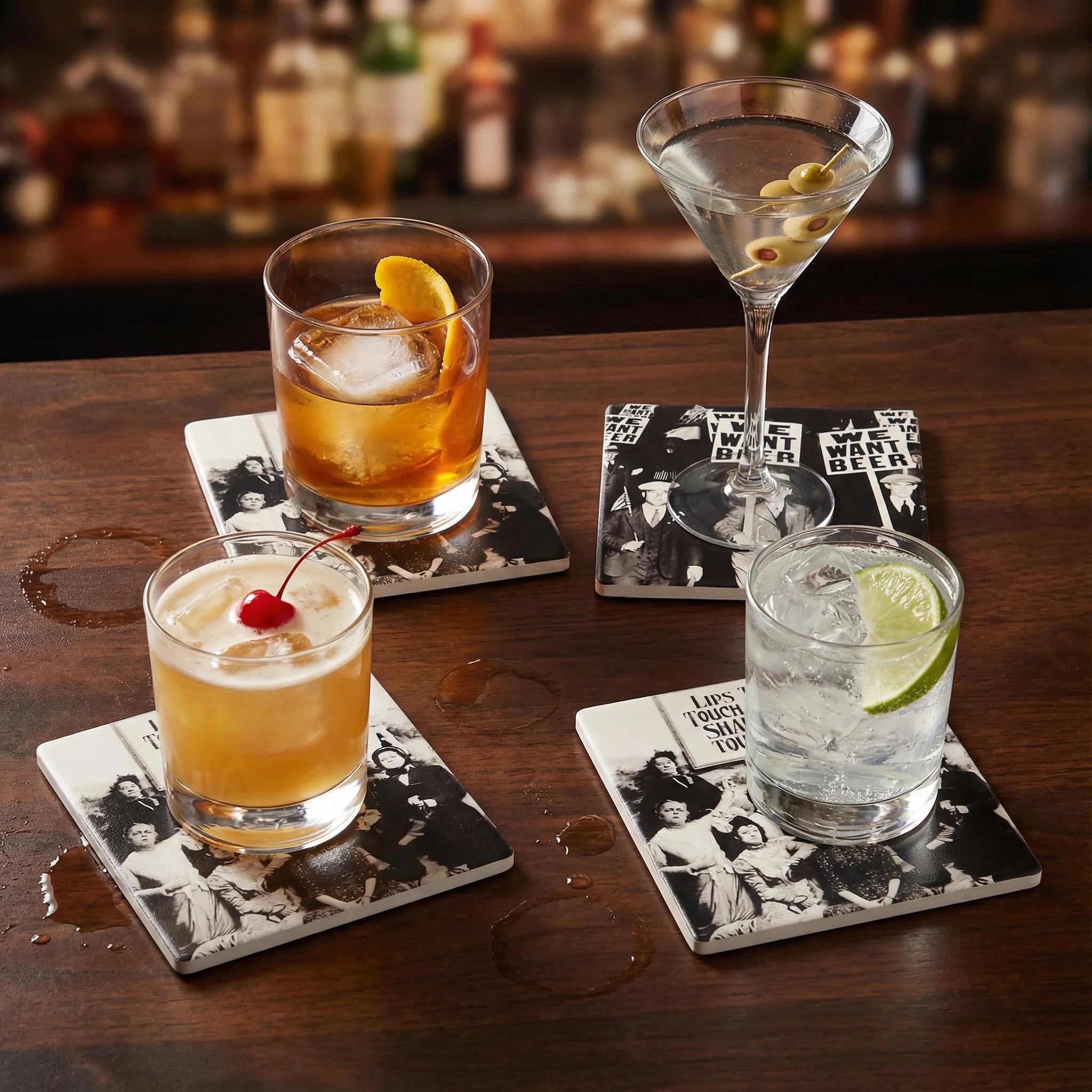We Want Beer Prohibition Era Protestors Stoneware Coaster in Set of 4 | Beverage Drink Beer Mat | 4" x 4" - Image 2