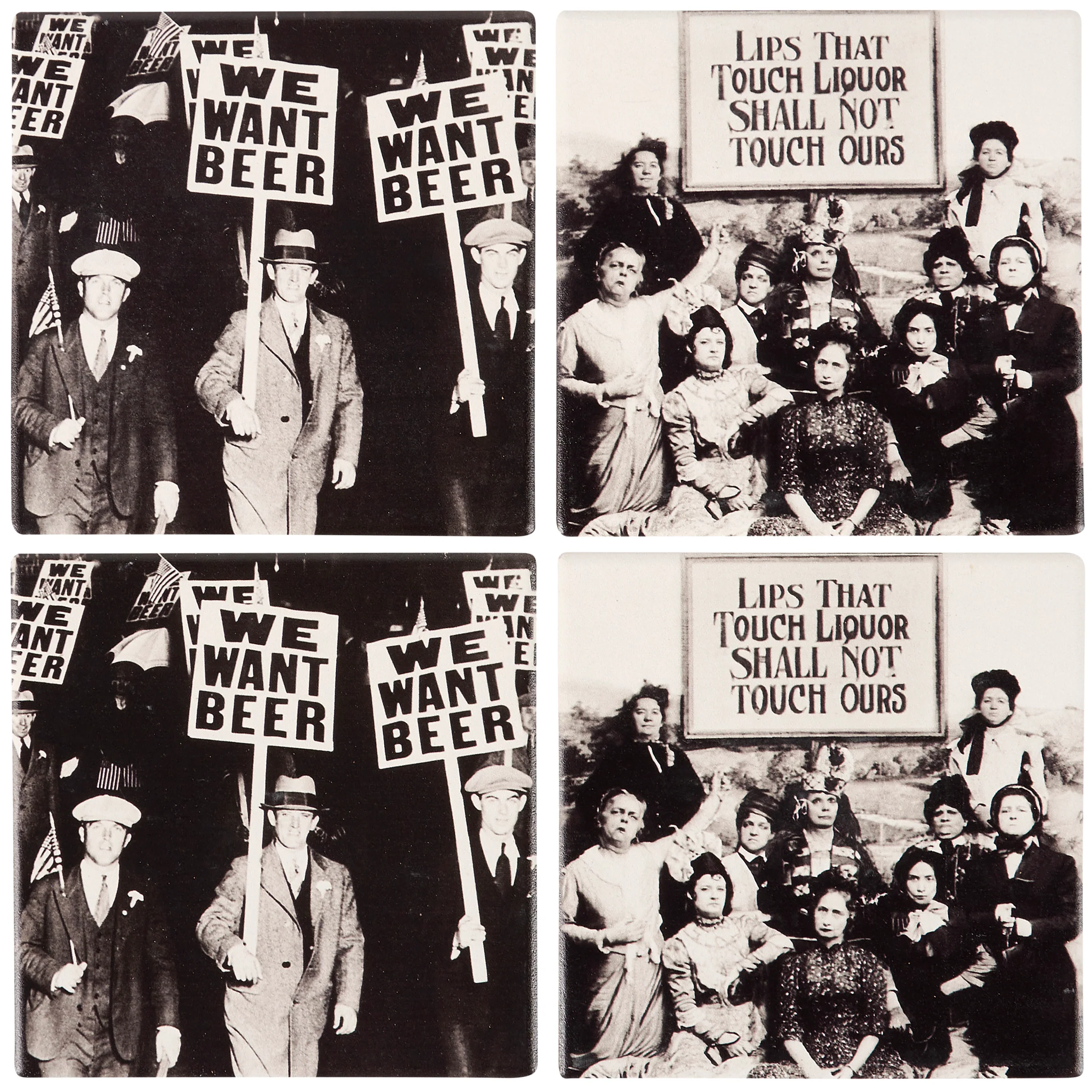 We Want Beer Prohibition Era Protestors Stoneware Coaster in Set of 4 | Beverage Drink Beer Mat | 4" x 4" - Image 3
