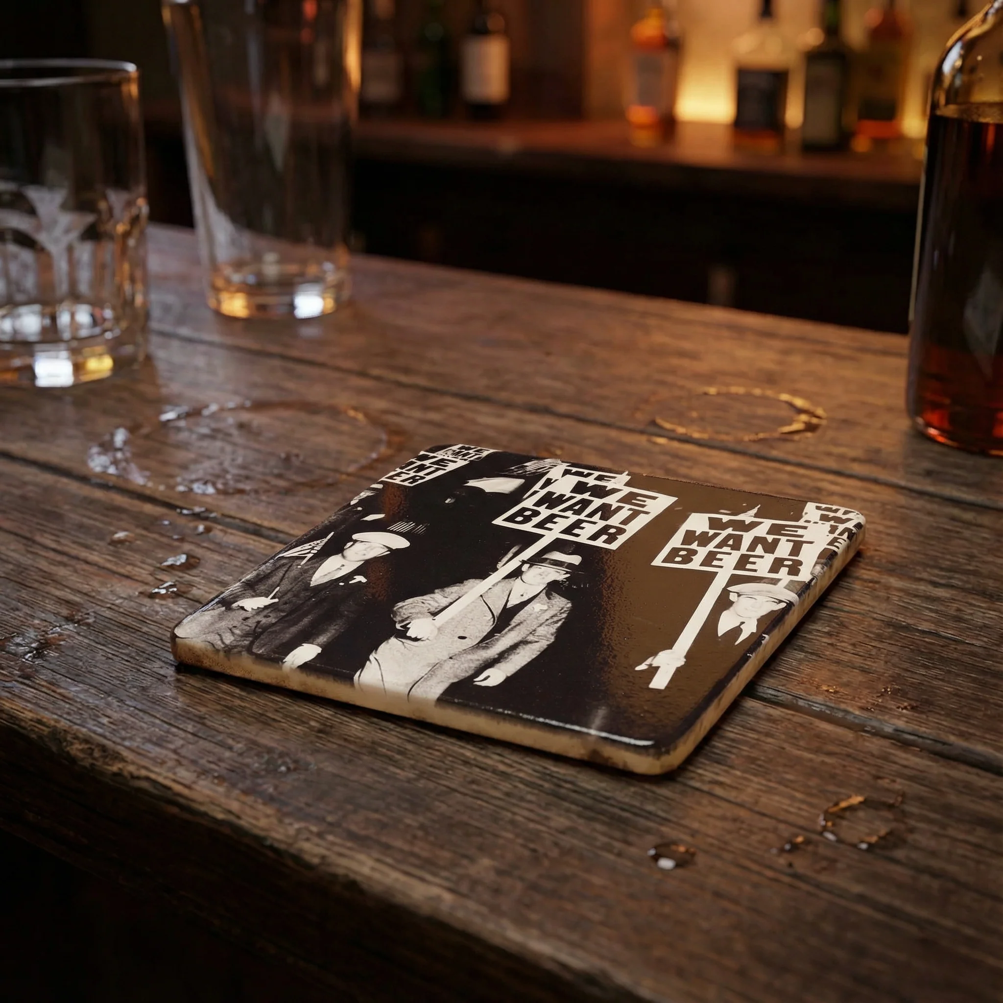 We Want Beer Prohibition Era Protestors Stoneware Coaster in Set of 4 | Beverage Drink Beer Mat | 4" x 4" - Image 5