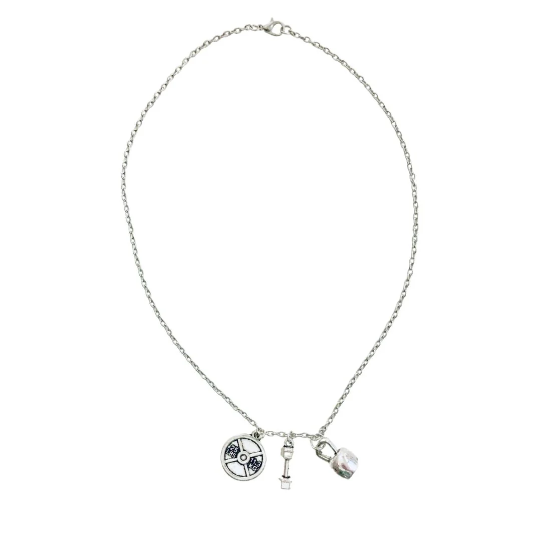 Badass Weightlifter Triple Charm Necklace in Silvertone - Image 4