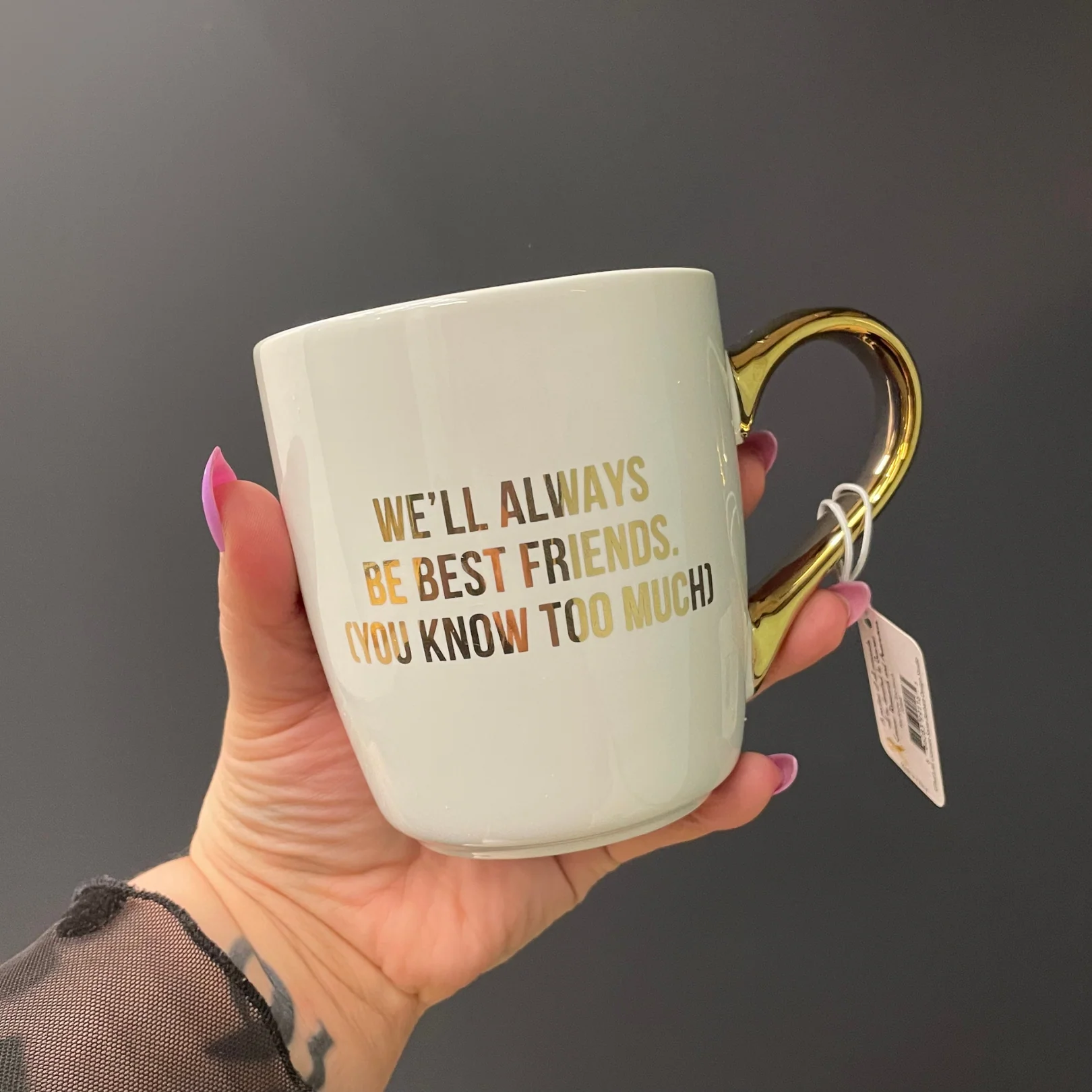We'll Always Be Best Friends (You Know Too Much) Mug Gold Handle | Stoneware Coffee Tea Cup | 16oz - Image 5