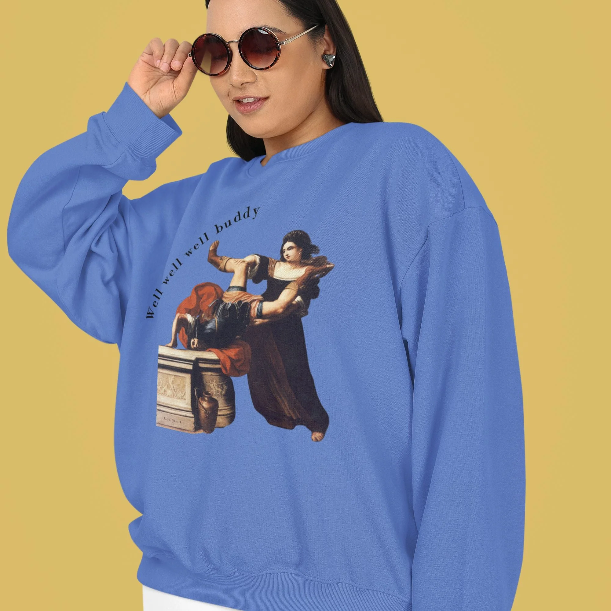 Well Well Well Buddy Timoclea Kills the Captain of Alexander the Great Unisex Heavy Blend™ Crewneck Sweatshirt (Sizes S-5X) - Image 2