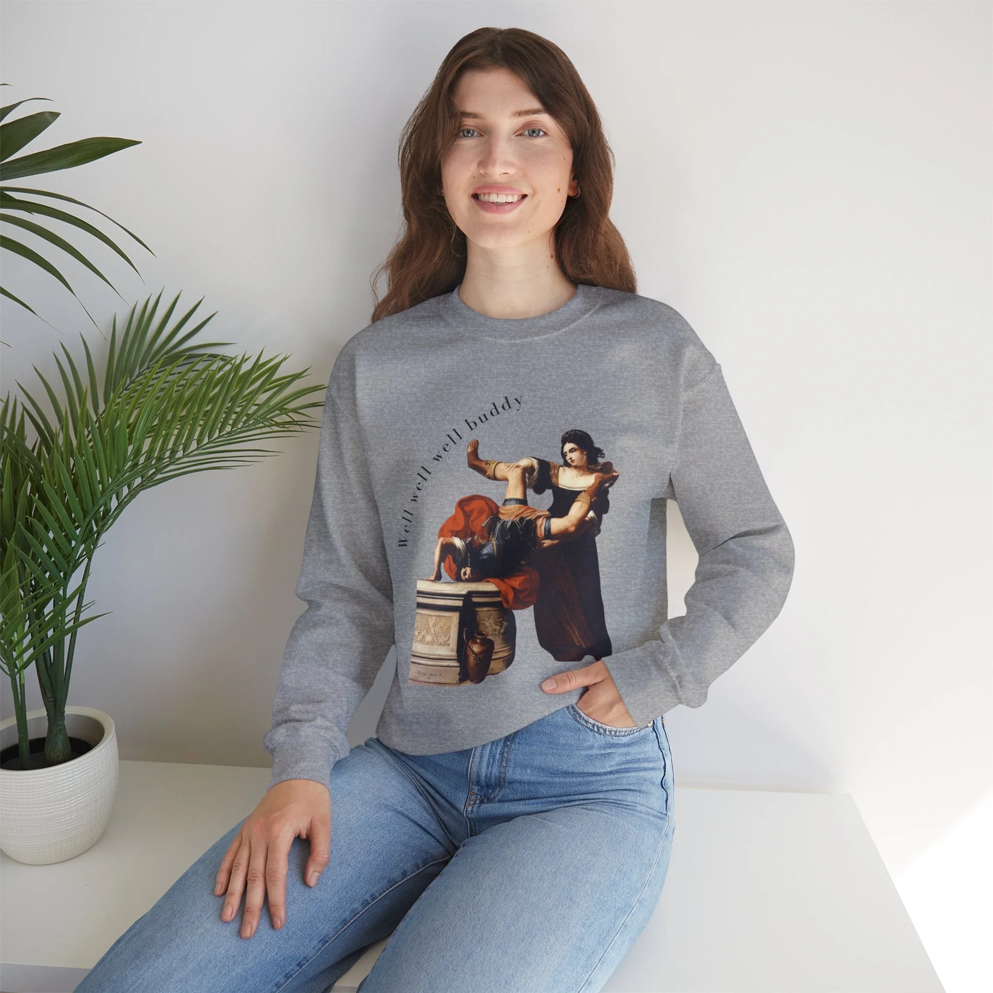 Well Well Well Buddy Timoclea Kills the Captain of Alexander the Great Unisex Heavy Blend™ Crewneck Sweatshirt (Sizes S-5X) - Image 4