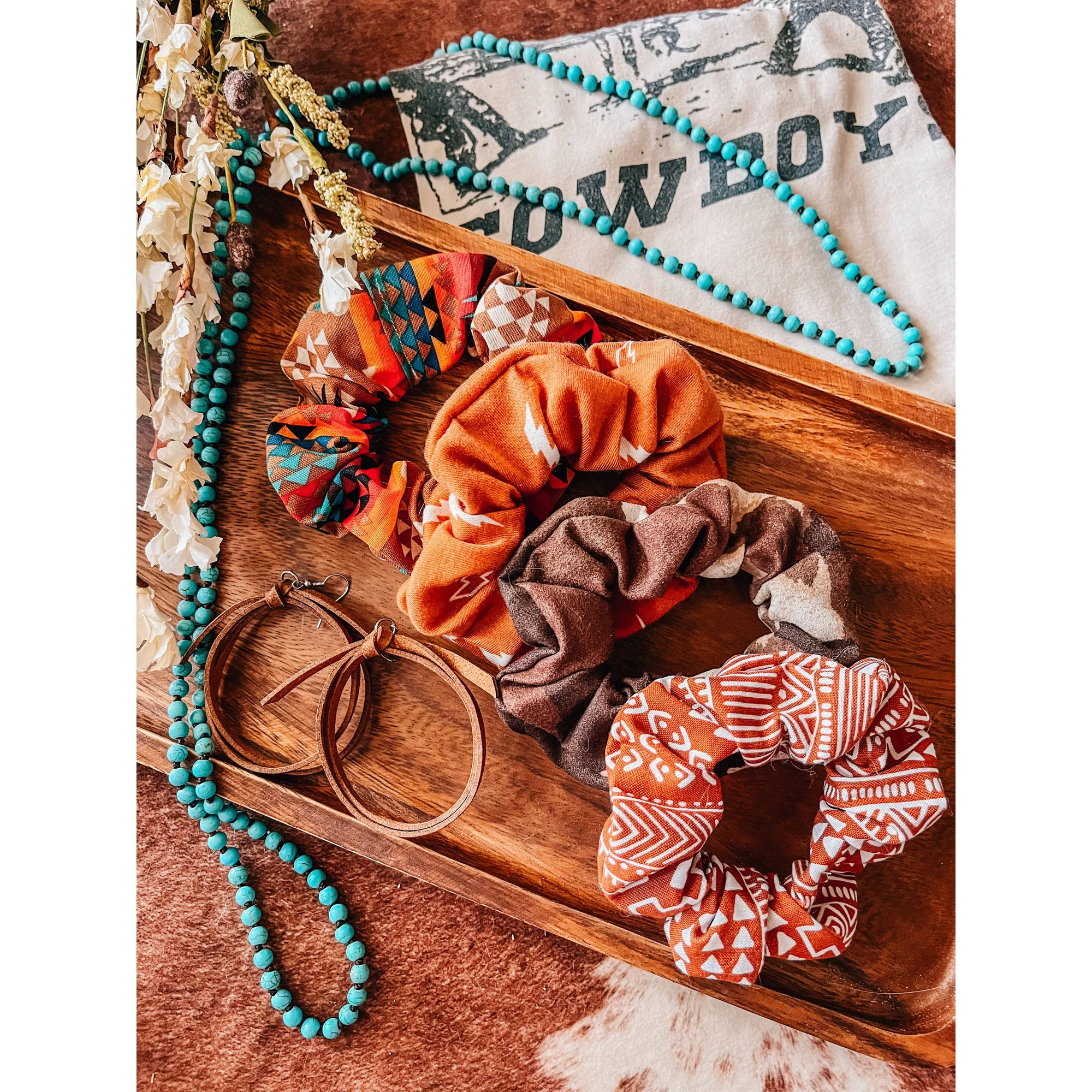 Western Boho Scrunchie in Rust | Handmade Hair Tie - Image 2