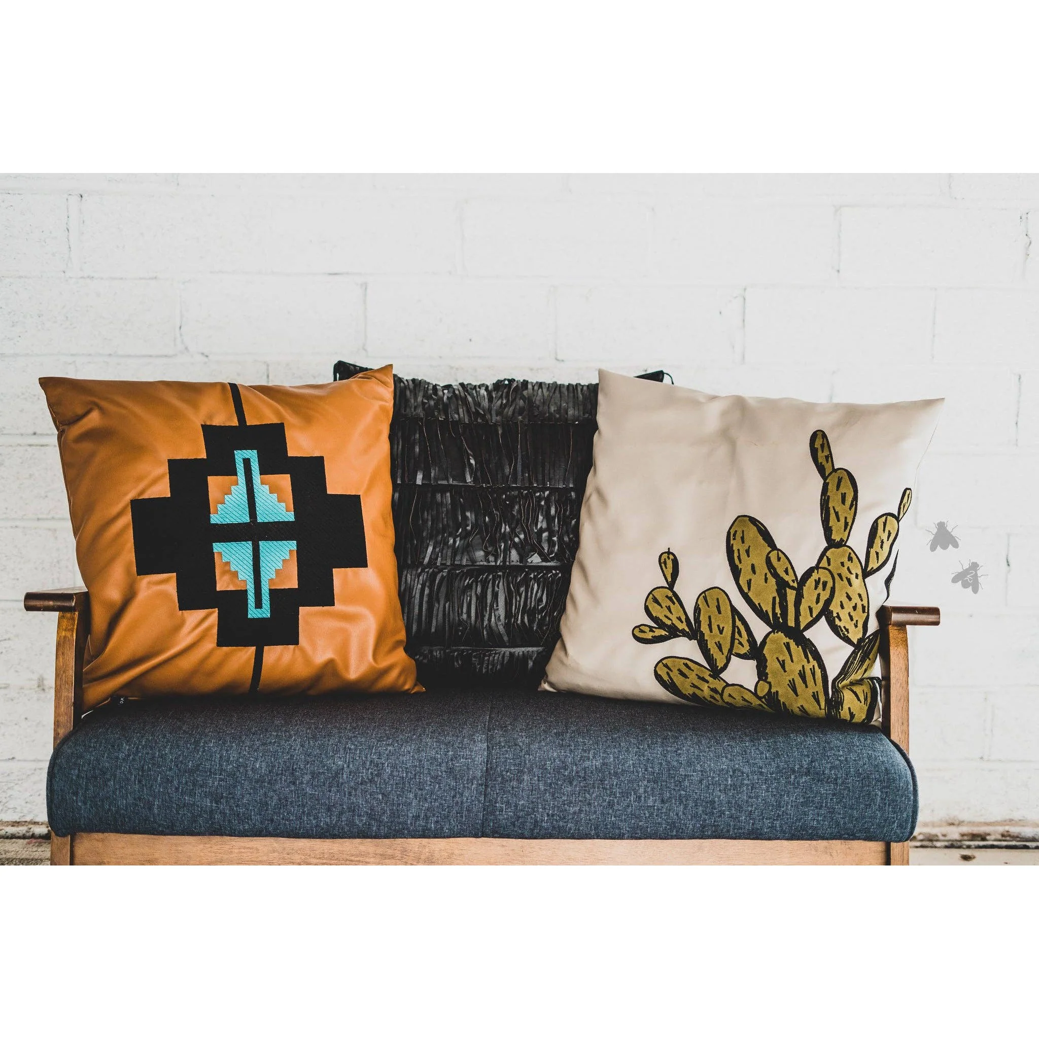 Western Point Pillow Case in Saddle Color Faux Leather | Embroidered Aztec Design - Image 2