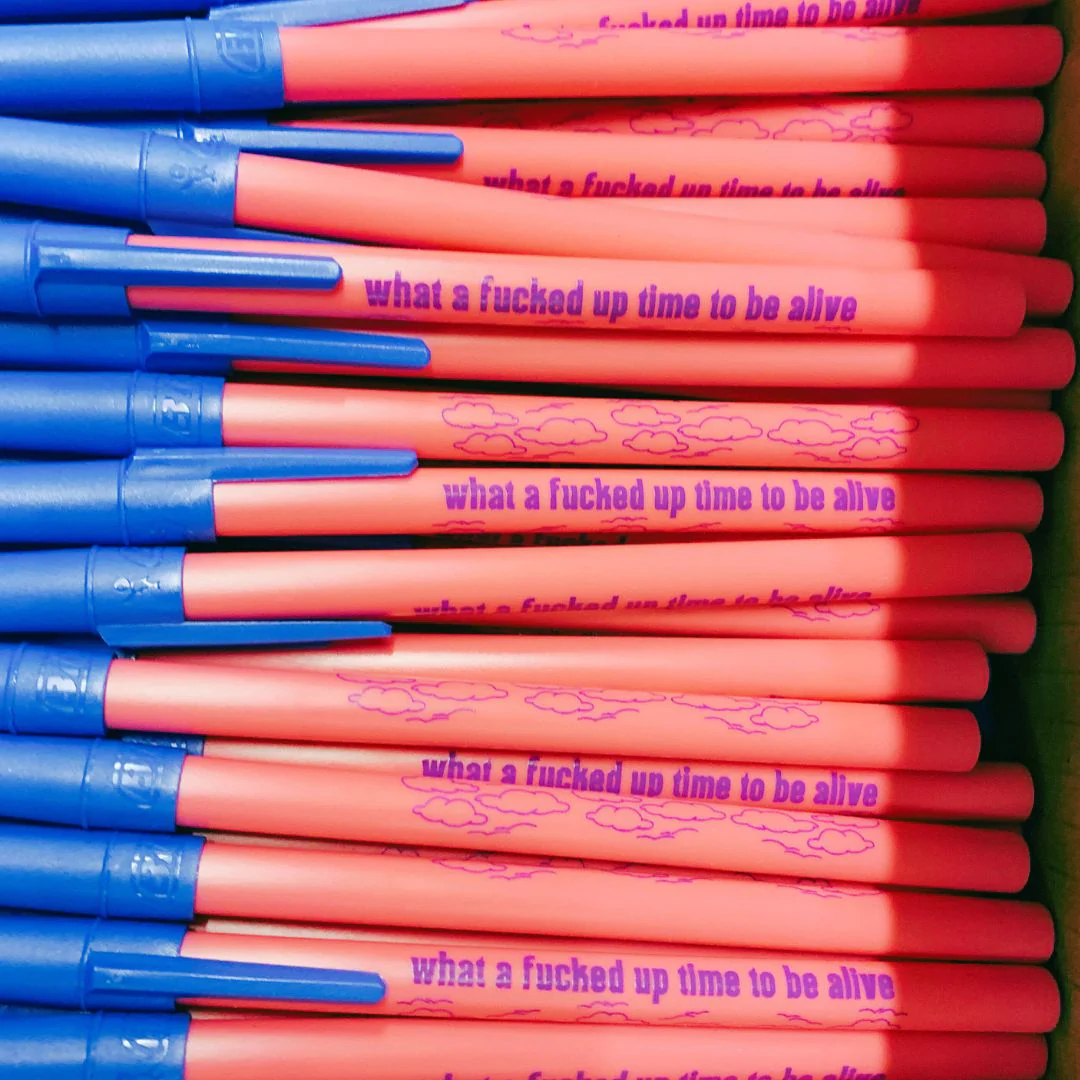 What A Fucked Up Time To Be Alive Ballpoint Pen in Pink | Gen Z Aesthetic Blue Ink - Image 3
