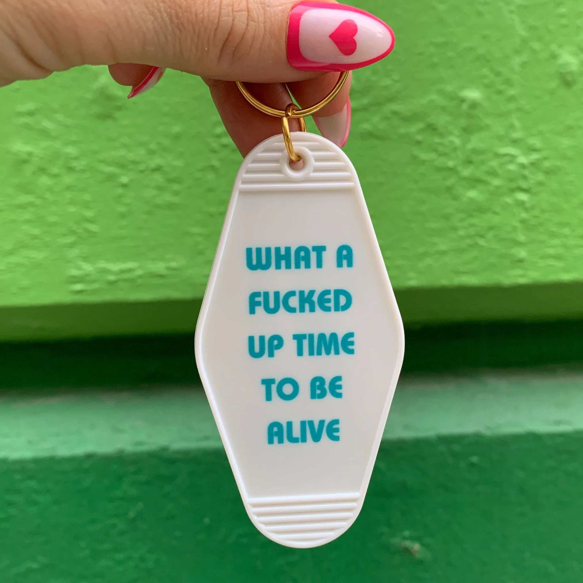 What a Fucked Up Time to Be Alive Motel Style Keychain in White - Image 4