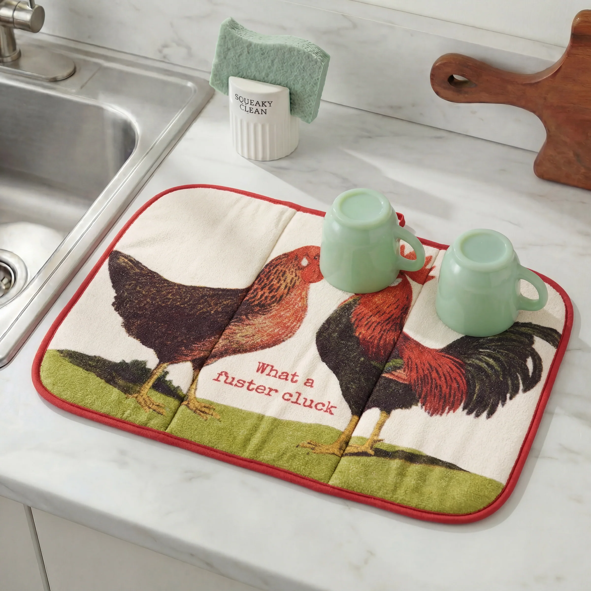 What A Fuster Cluck Ultra-absorbent Drying Mat | Hen Rooster Dish Drainer Pad | 21" x 14" - Image 2
