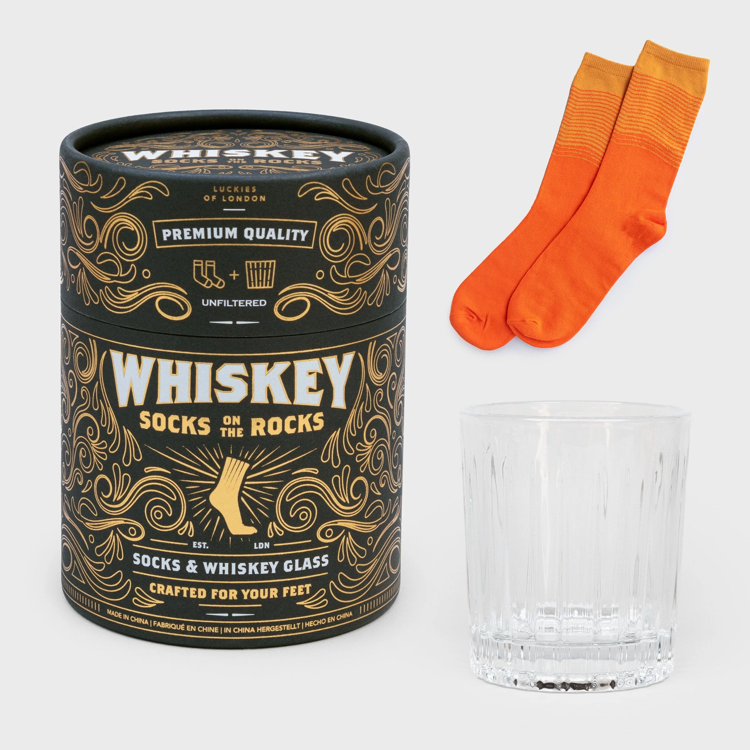 Whiskey Socks on the Rocks | Whiskey Glass and Orange Retro Socks Set - Image 3