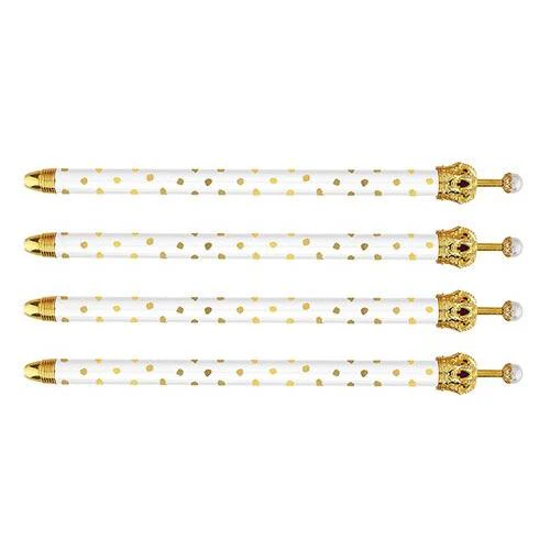 White and Gold Polka Dot Crown Pen - Set of 12 | Giftable Pens | Novelty Office Desk Supplies - Image 2