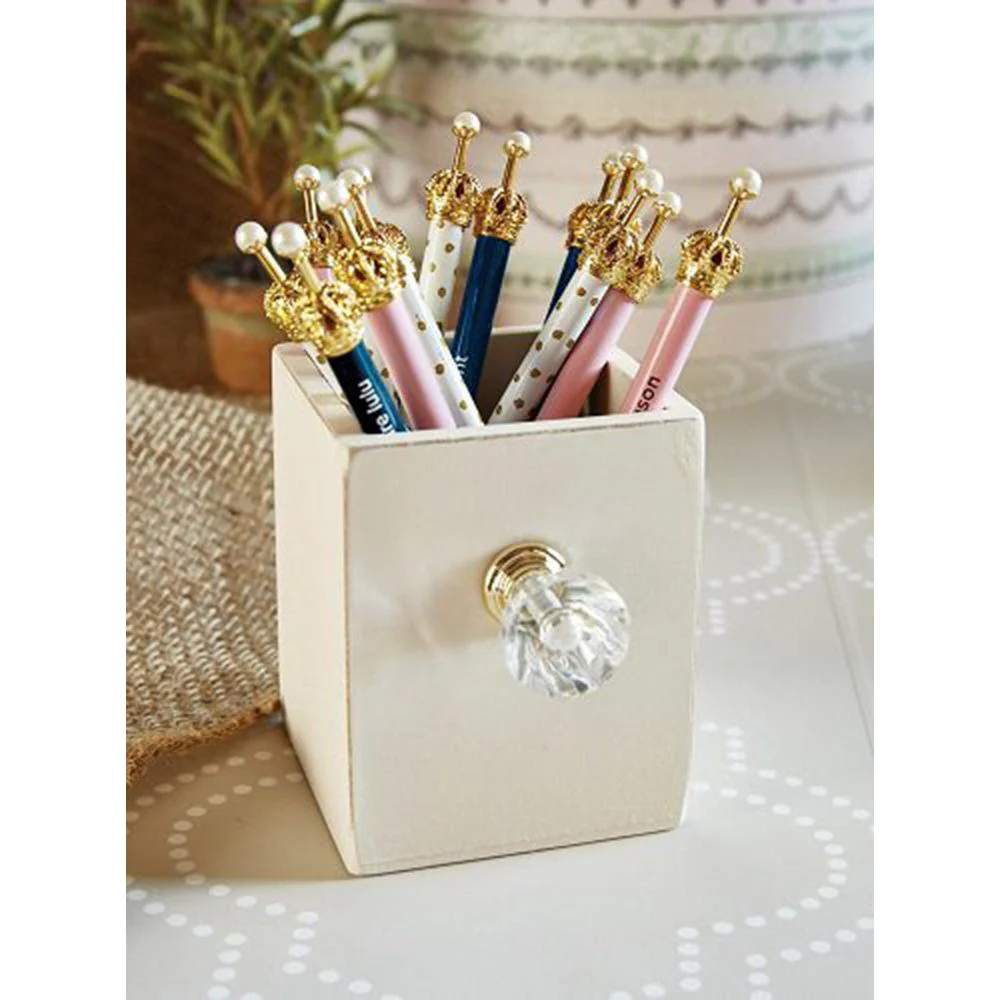 White and Gold Polka Dot Crown Pen - Set of 12 | Giftable Pens | Novelty Office Desk Supplies - Image 3