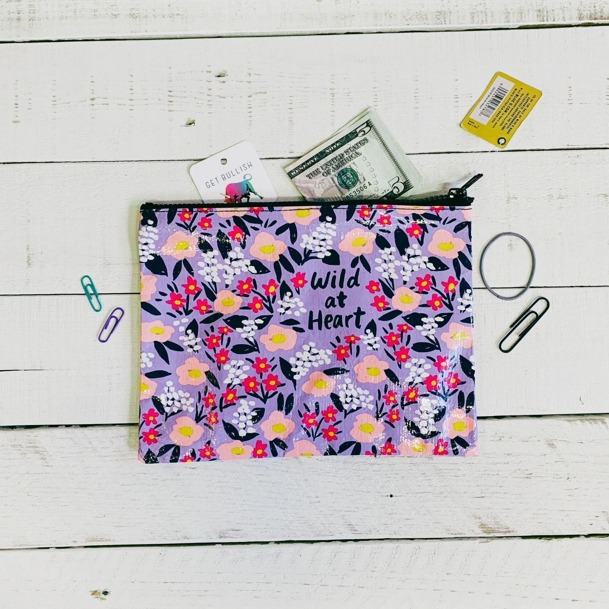 Wild At Heart Floral Recycled Material Zipper Pouch | BlueQ at GetBullish - Image 2