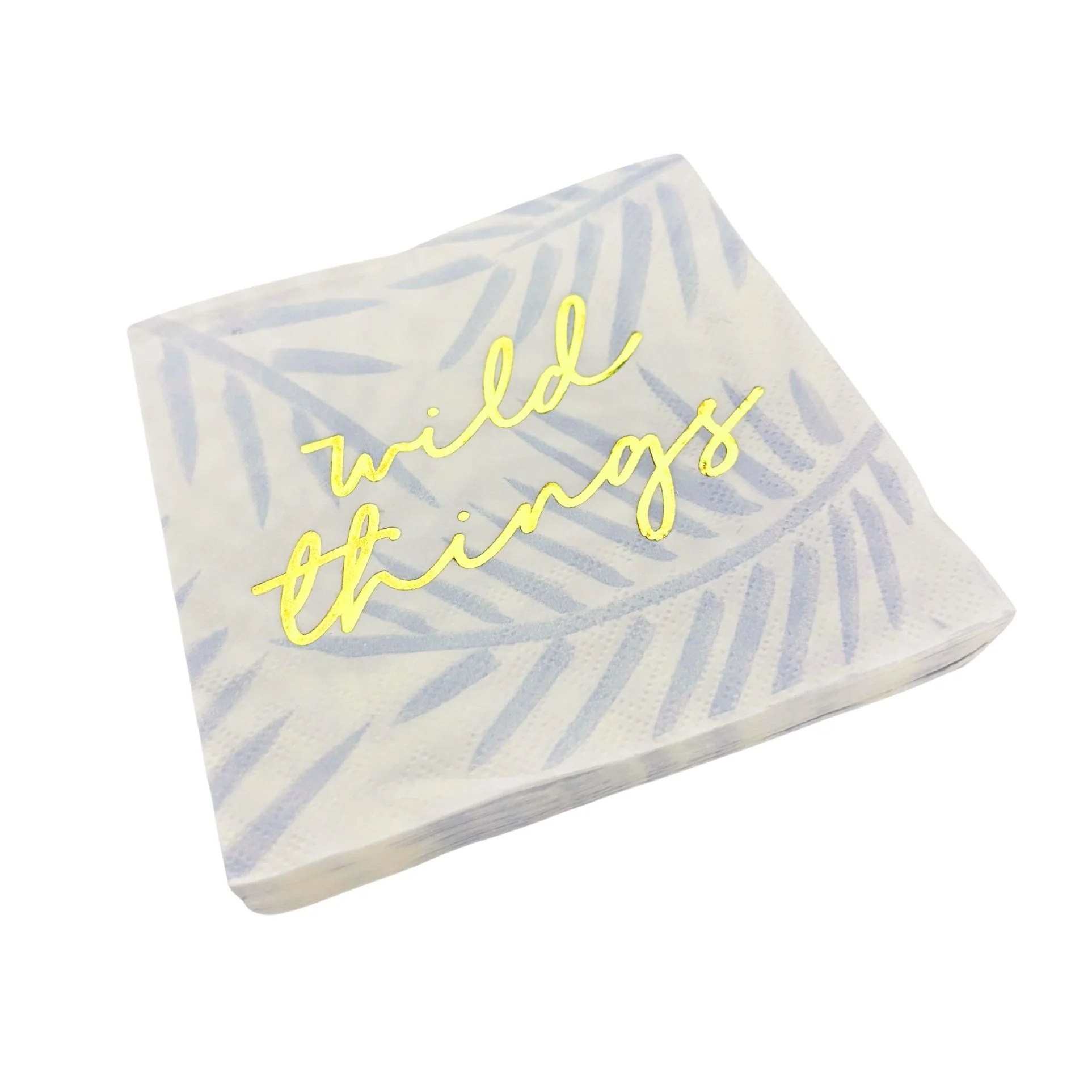Wild Things Foil Beverage Napkin in White and Blue Leaf Pattern | Cocktail Party Paper Napkin | 5" x 5" - Image 3