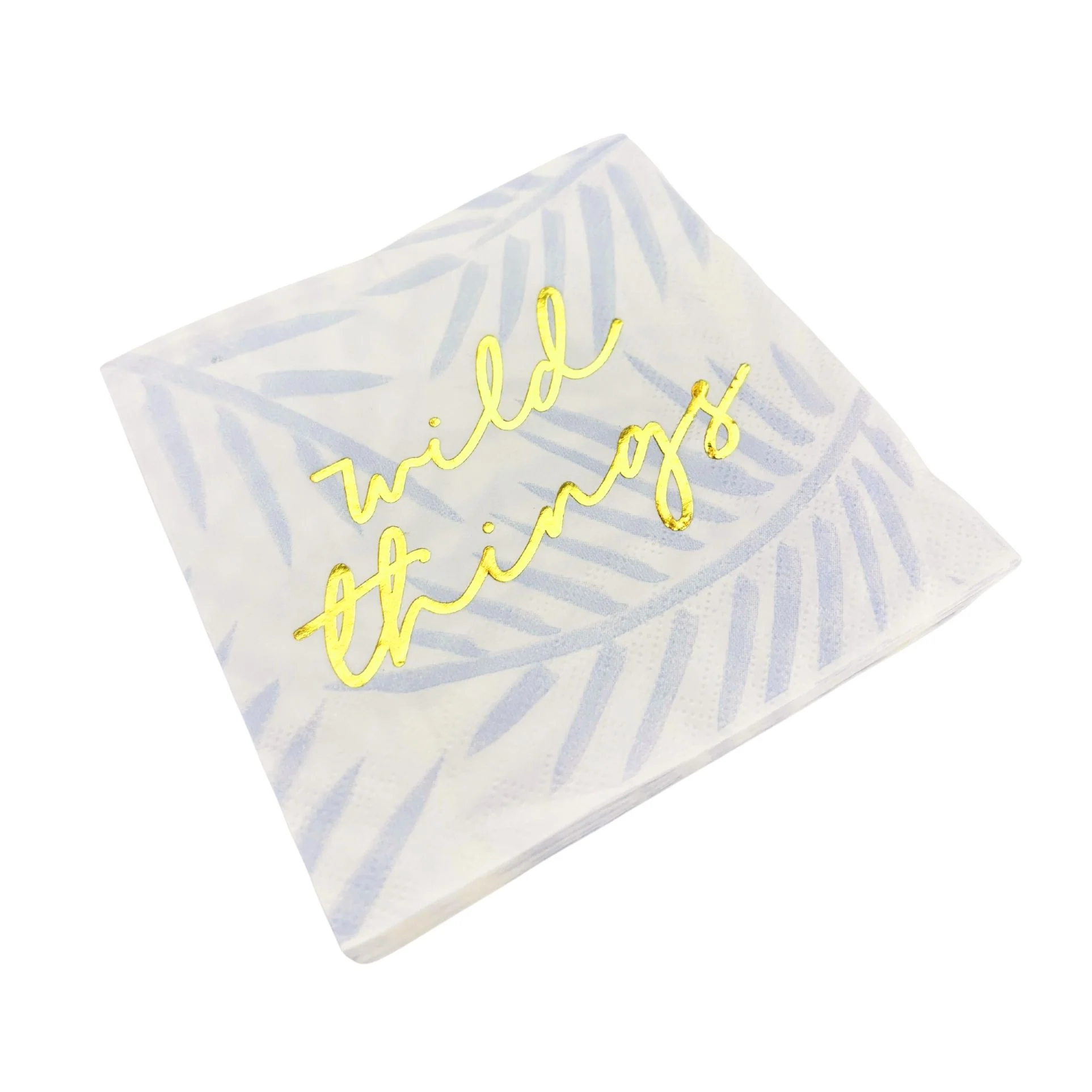 Wild Things Foil Beverage Napkin in White and Blue Leaf Pattern | Cocktail Party Paper Napkin | 5" x 5" - Image 5