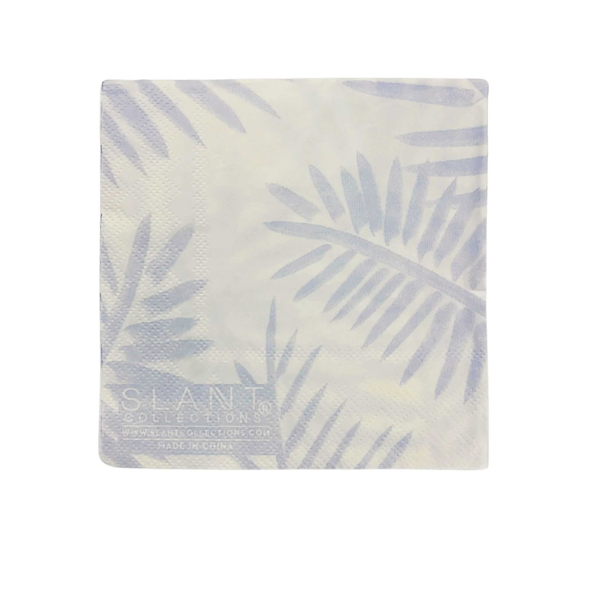 Wild Things Foil Beverage Napkin in White and Blue Leaf Pattern | Cocktail Party Paper Napkin | 5" x 5" - Image 6