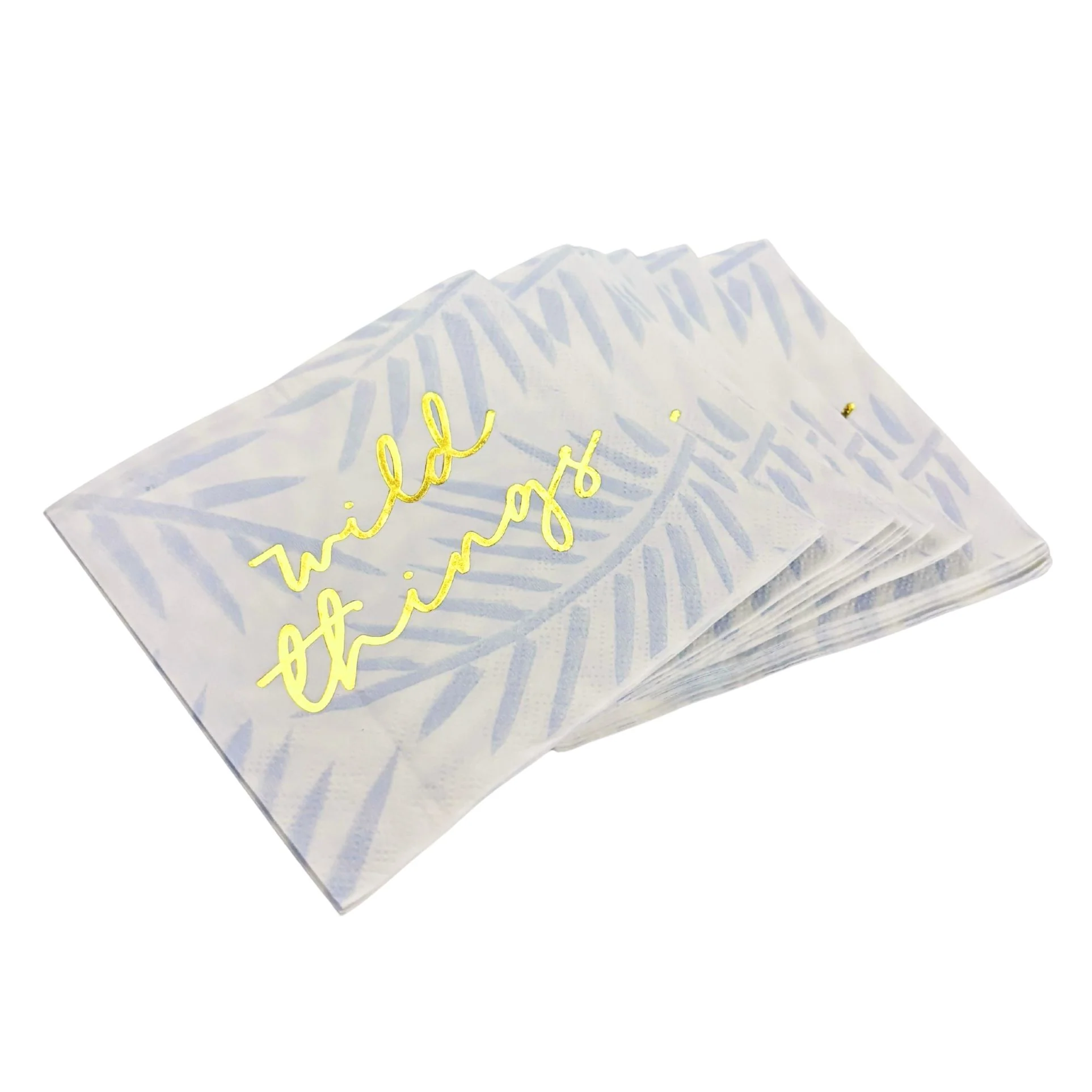 Wild Things Foil Beverage Napkin in White and Blue Leaf Pattern | Cocktail Party Paper Napkin | 5" x 5" - Image 7