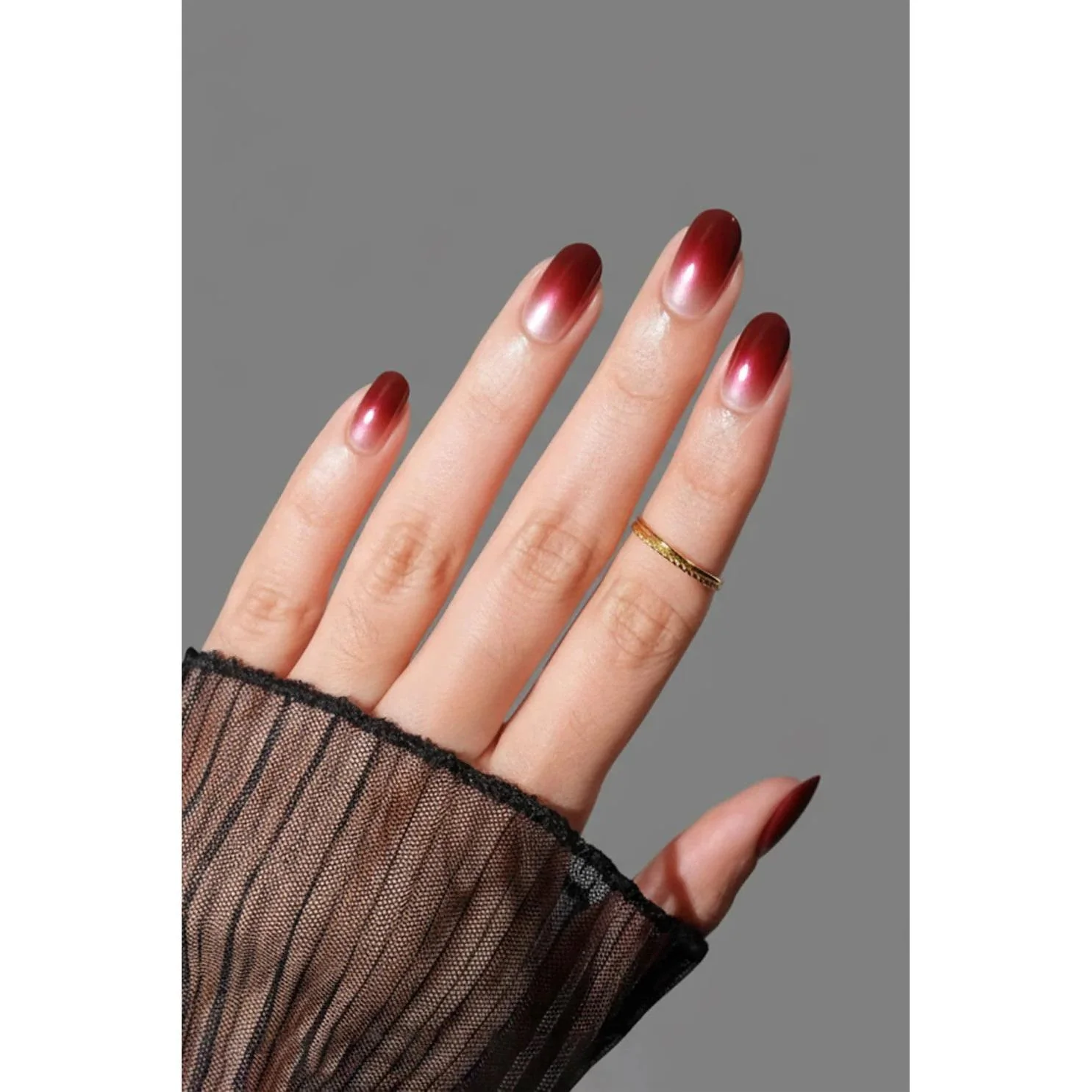 Wine Frost Press-On Nails | Burgundy Chrome Gradient Nails | Reusable & Non-Toxic - Image 2