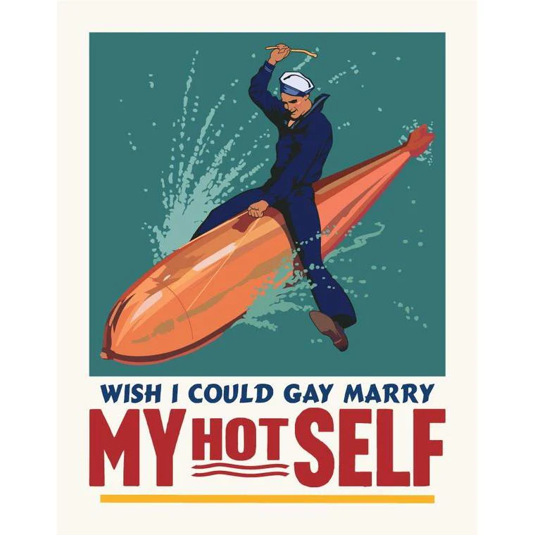 Wish I Could Gay Marry My Hot Self 2.5" x 3.5" Vintage Art Magnet